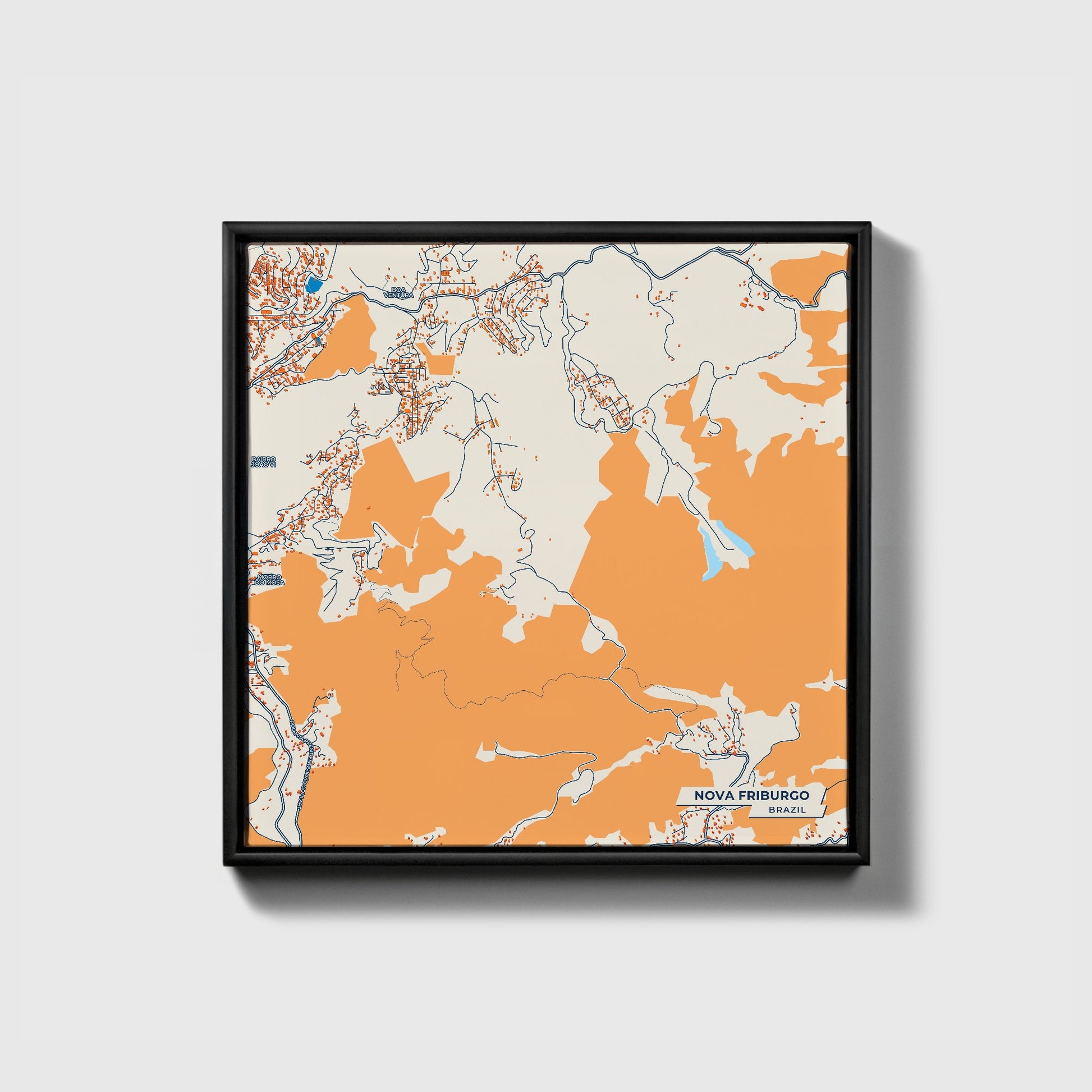 Nova Friburgo Brazil Colorful City Map Canvas Print • Black Framed