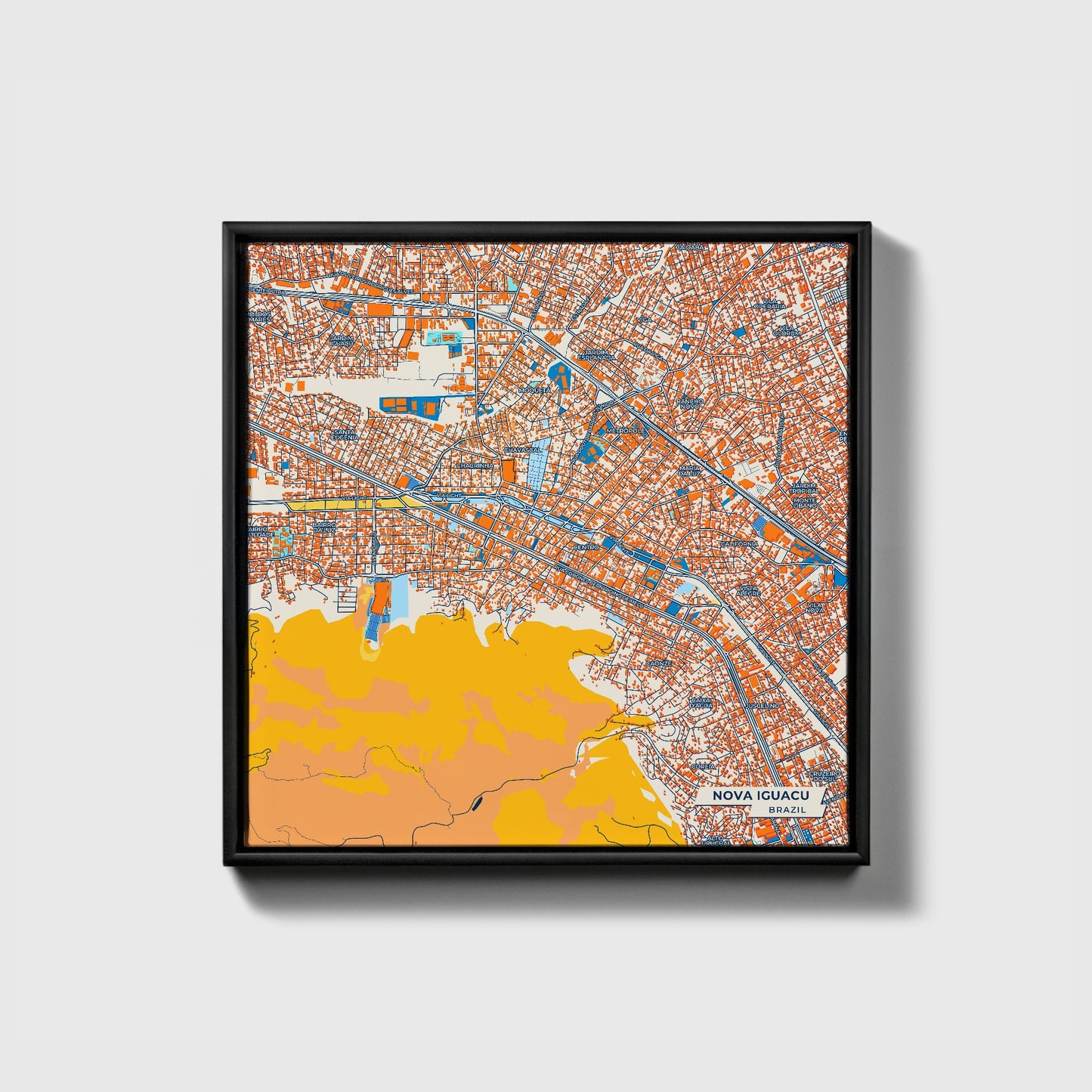 Nova Iguacu Brazil Colorful City Map Canvas Print • Black Framed