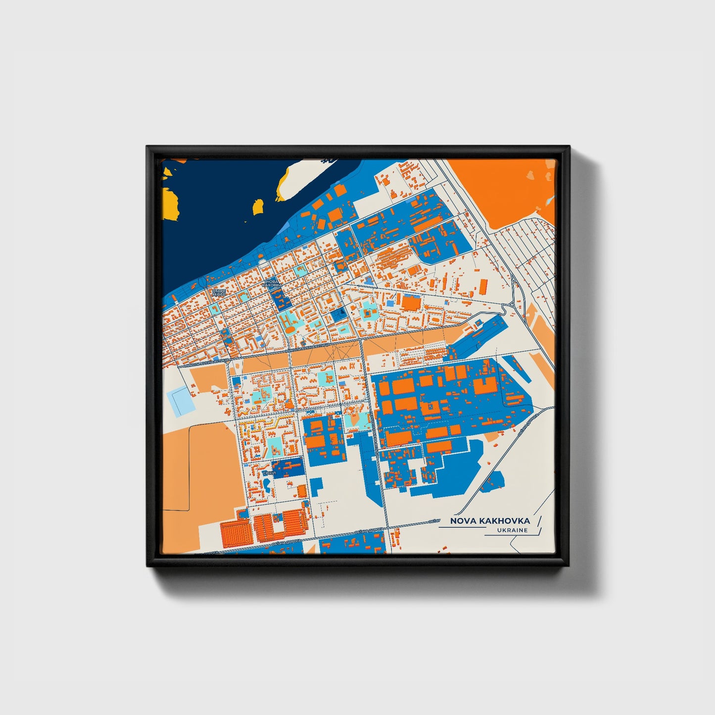 Нова Каховка Ukraine Colorful City Map Canvas Print • Black Framed