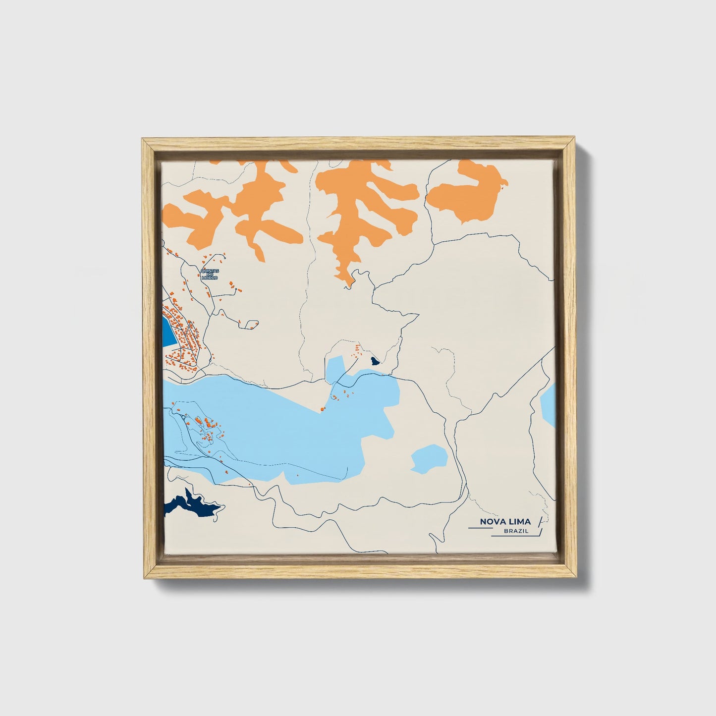 Nova Lima Brazil Colorful City Map Canvas Print • Natural Wooden Framed