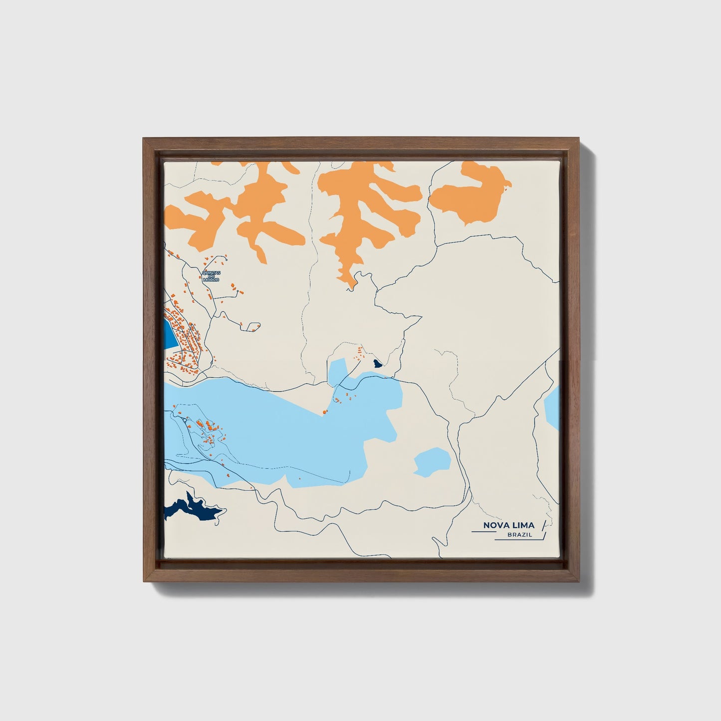 Nova Lima Brazil Colorful City Map Canvas Print • Dark Wooden Framed