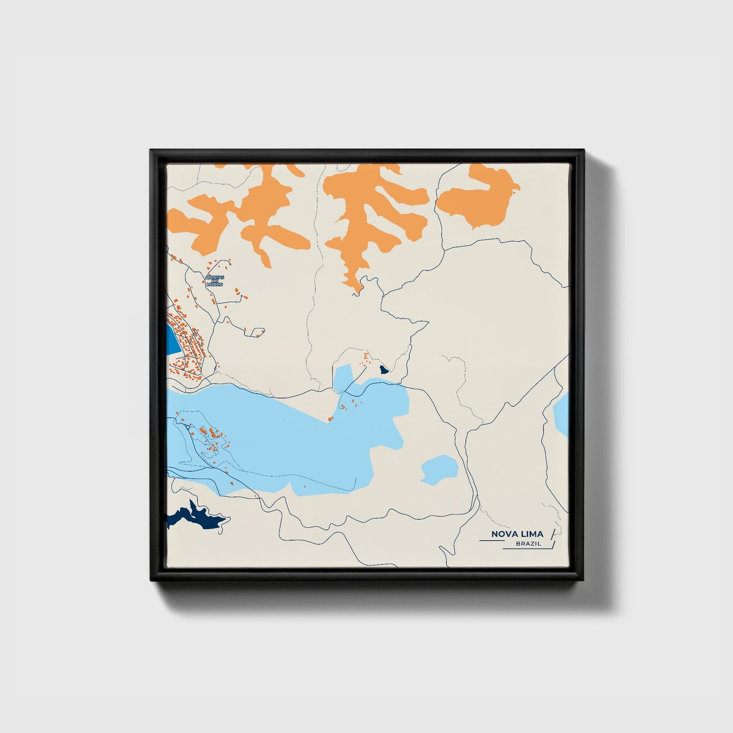 Nova Lima Brazil Colorful City Map Canvas Print • Black Framed