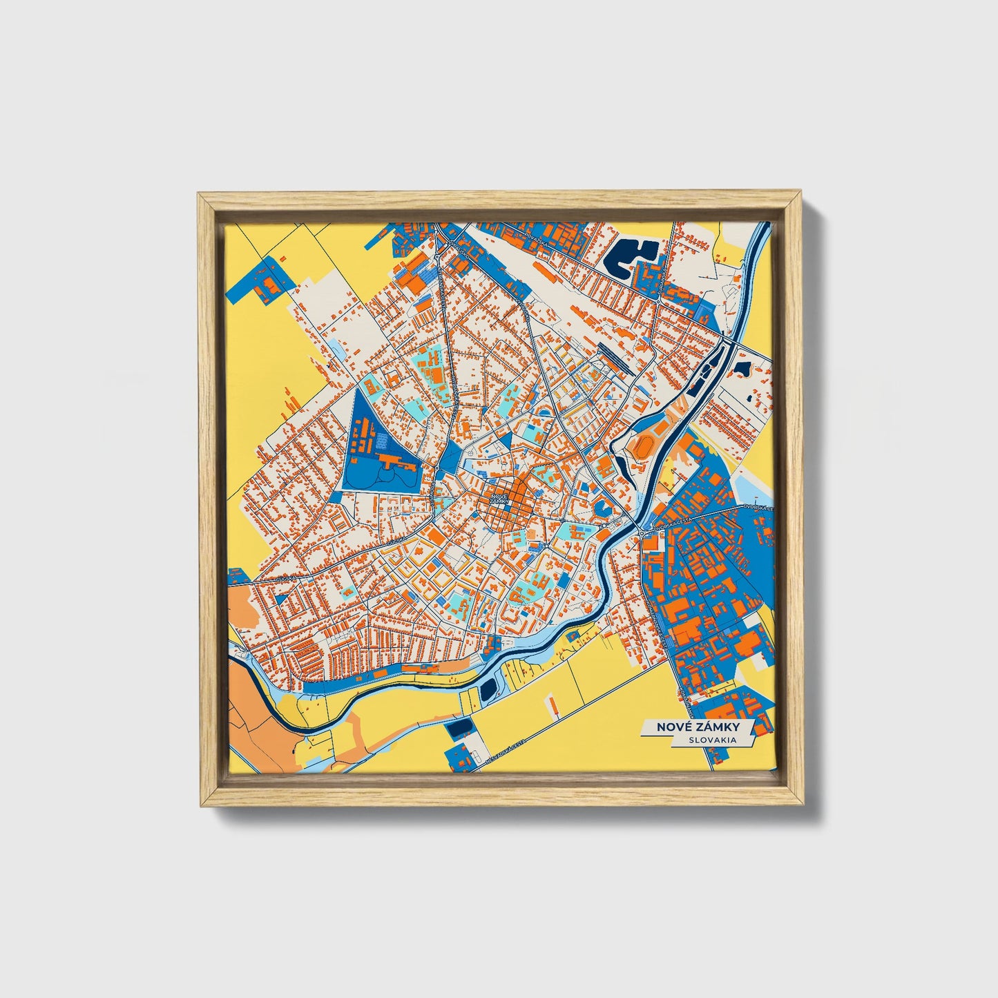Nové Zámky Slovakia Colorful City Map Canvas Print • Natural Wooden Framed