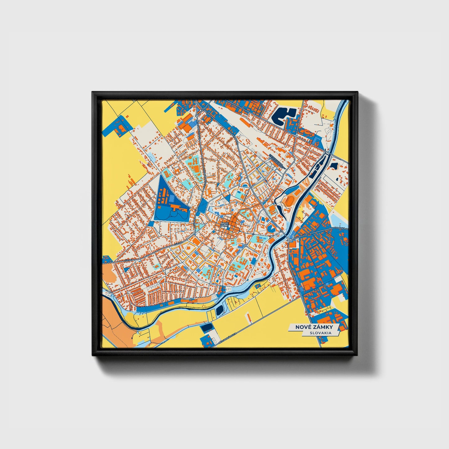 Nové Zámky Slovakia Colorful City Map Canvas Print • Black Framed