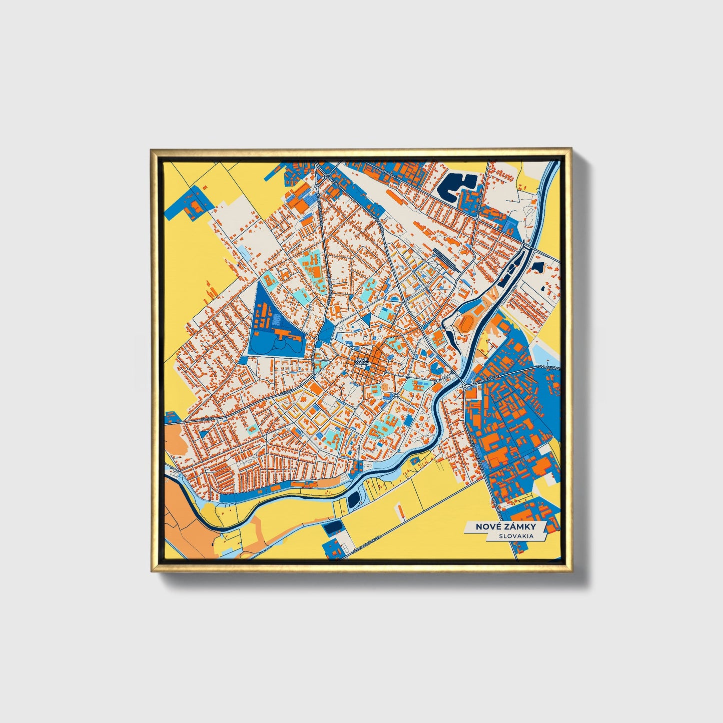 Nové Zámky Slovakia Colorful City Map Canvas Print • Gold Framed