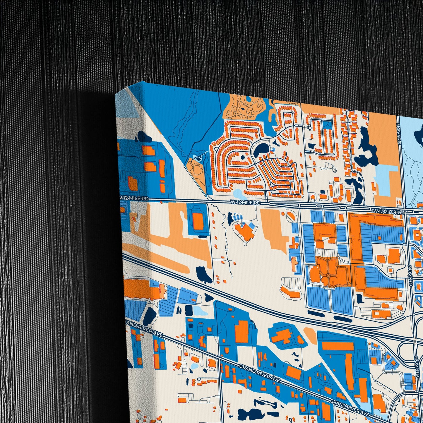 Novi Michigan Colorful City Map Canvas Print Detail