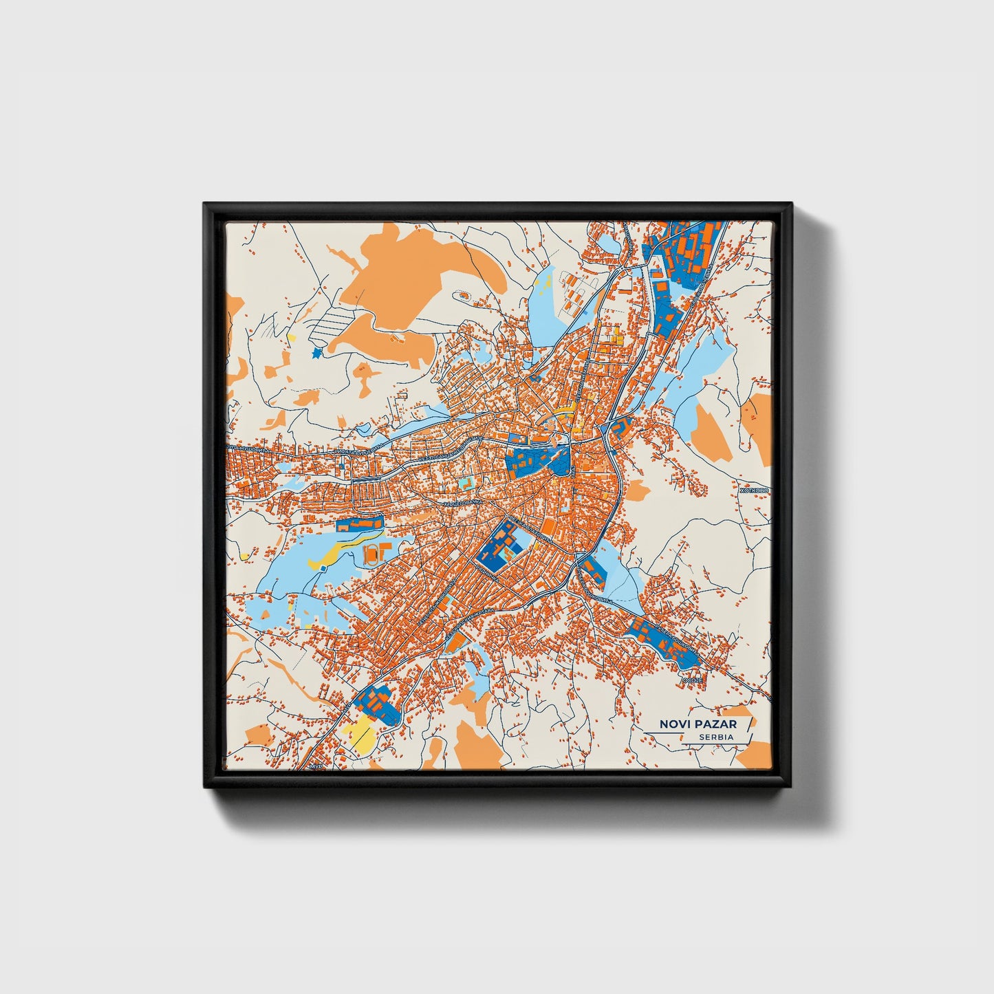 Нови Пазар Serbia Colorful City Map Canvas Print • Black Framed