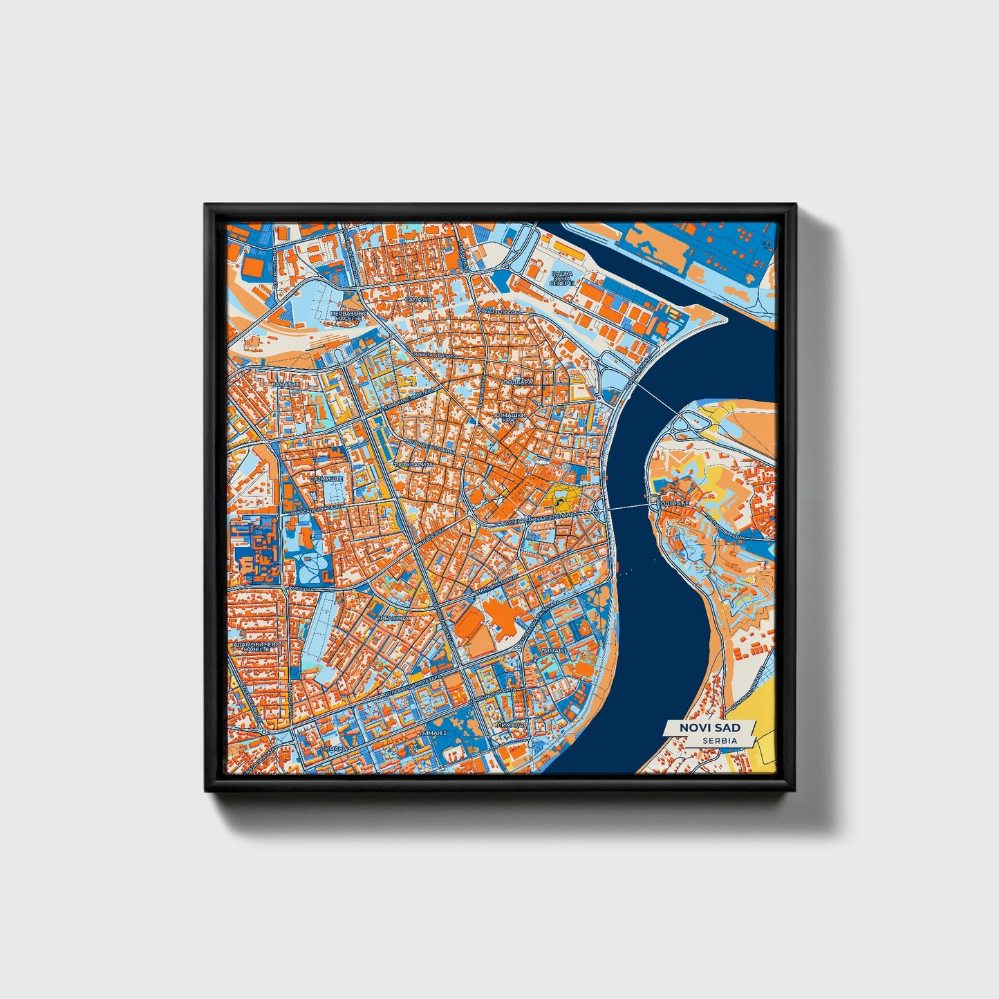 Нови Сад Serbia Colorful City Map Canvas Print • Black Framed