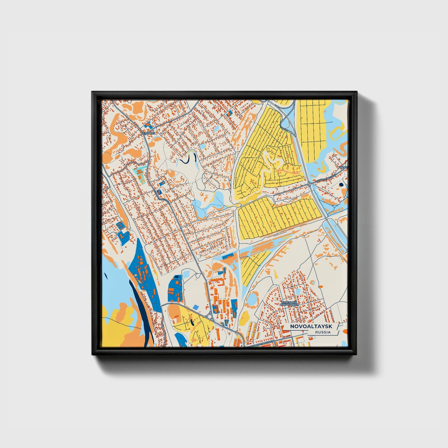 Новоалтайск Russia Colorful City Map Canvas Print • Black Framed