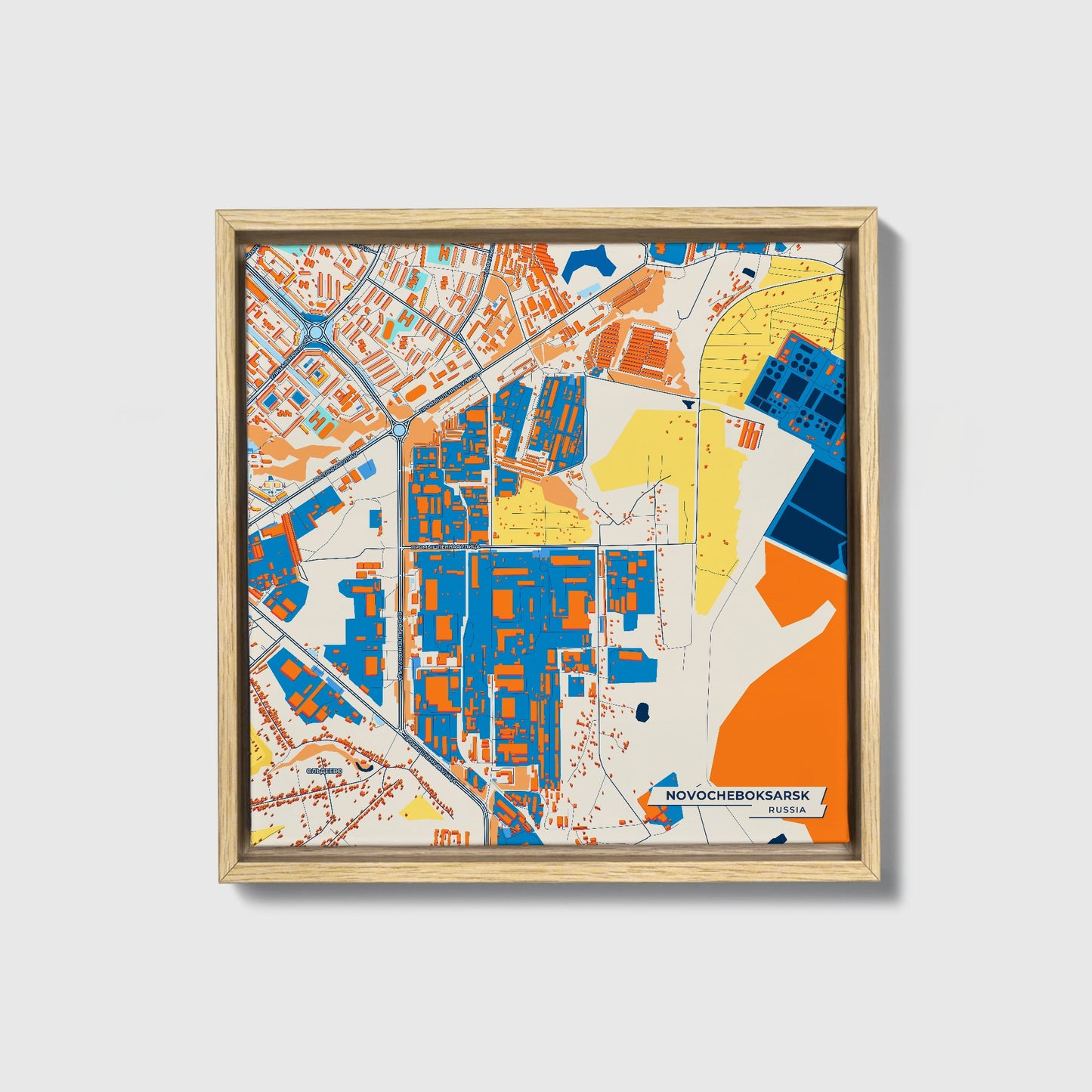 Новочебоксарск Russia Colorful City Map Canvas Print • Natural Wooden Framed