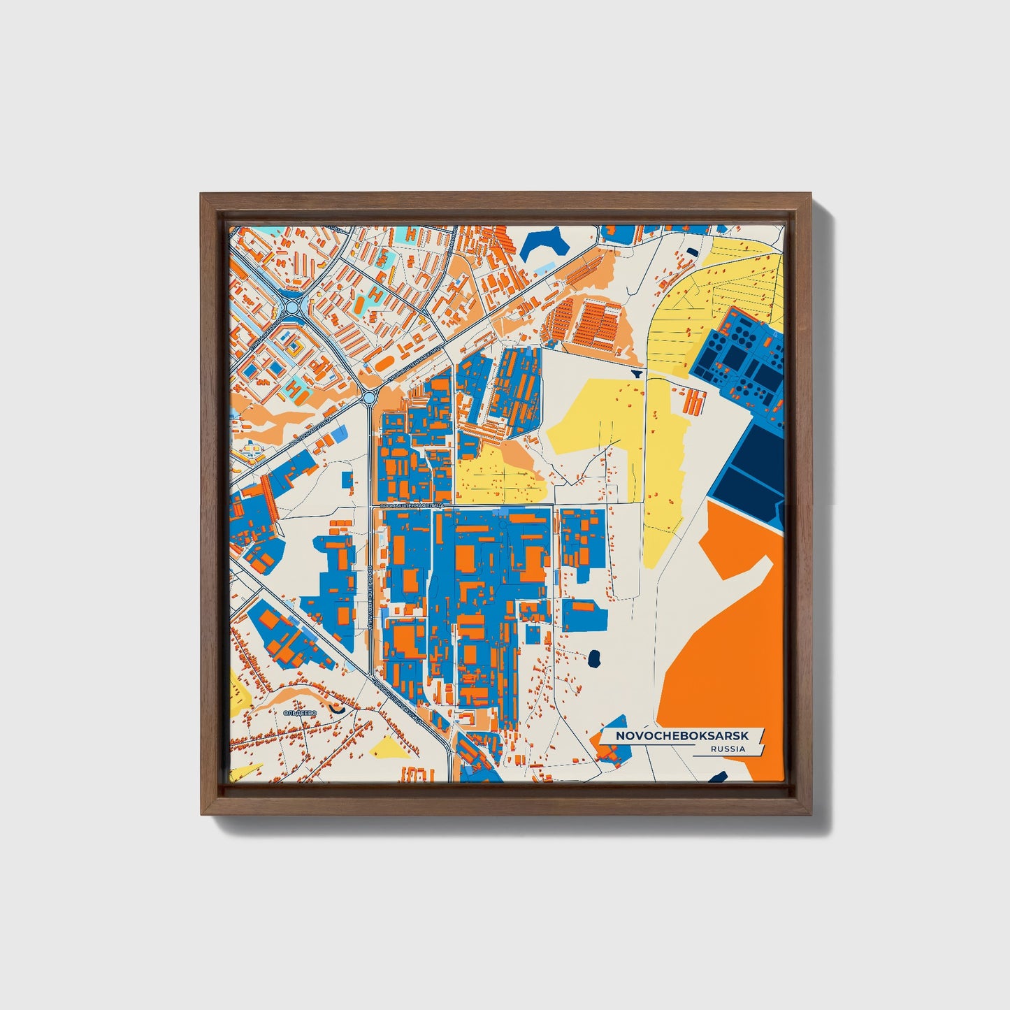 Новочебоксарск Russia Colorful City Map Canvas Print • Dark Wooden Framed