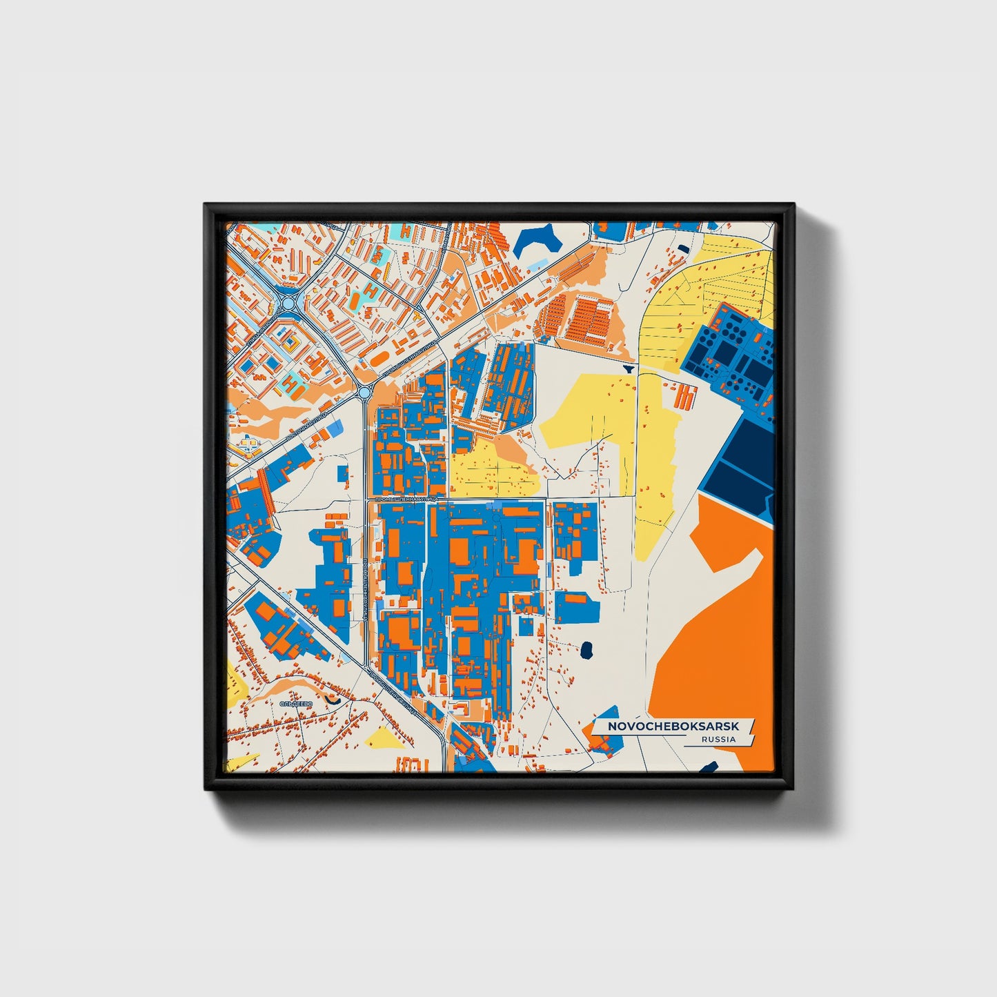 Новочебоксарск Russia Colorful City Map Canvas Print • Black Framed
