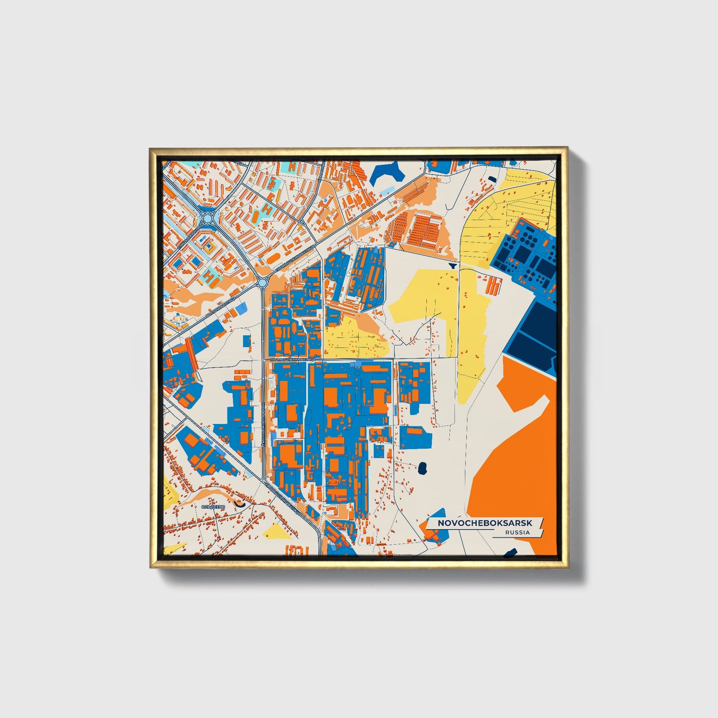 Новочебоксарск Russia Colorful City Map Canvas Print • Gold Framed