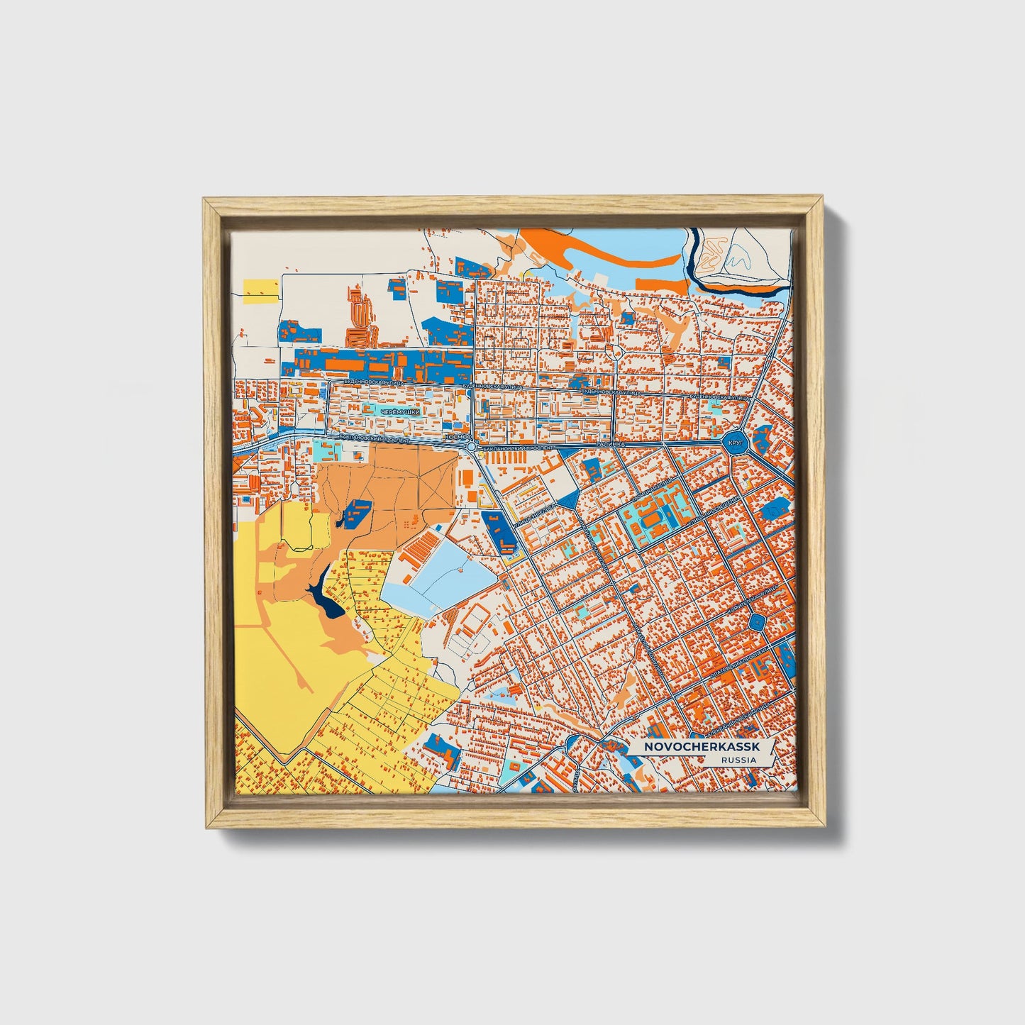 Новочеркасске Russia Colorful City Map Canvas Print • Natural Wooden Framed