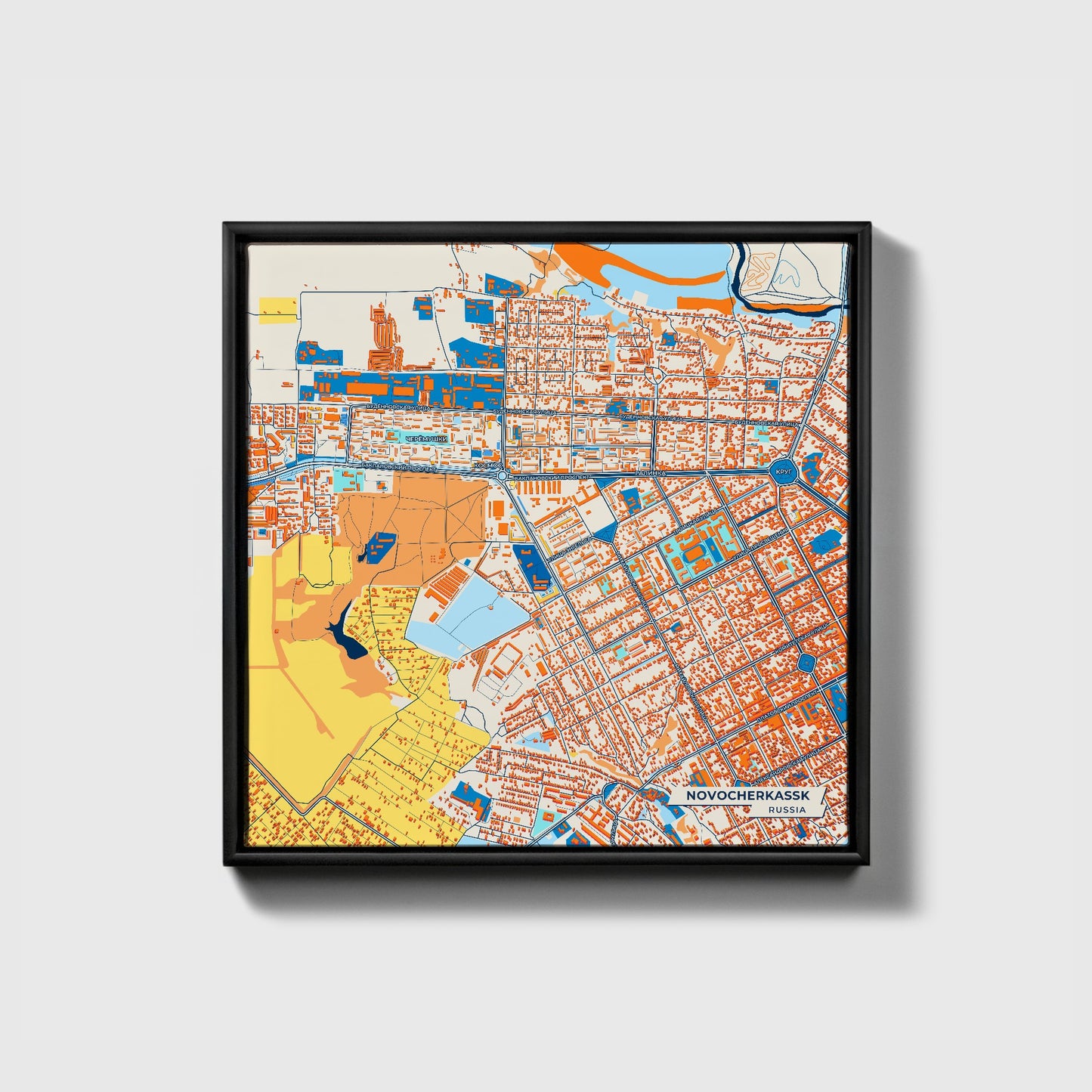 Новочеркасске Russia Colorful City Map Canvas Print • Black Framed