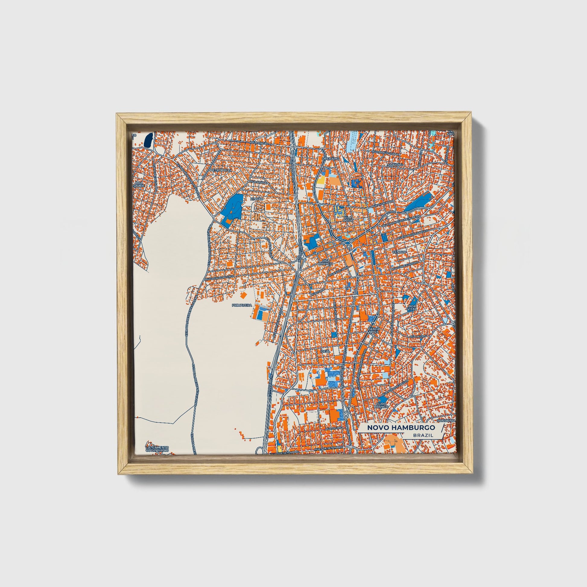 Novo Hamburgo Brazil Colorful City Map Canvas Print • Natural Wooden Framed