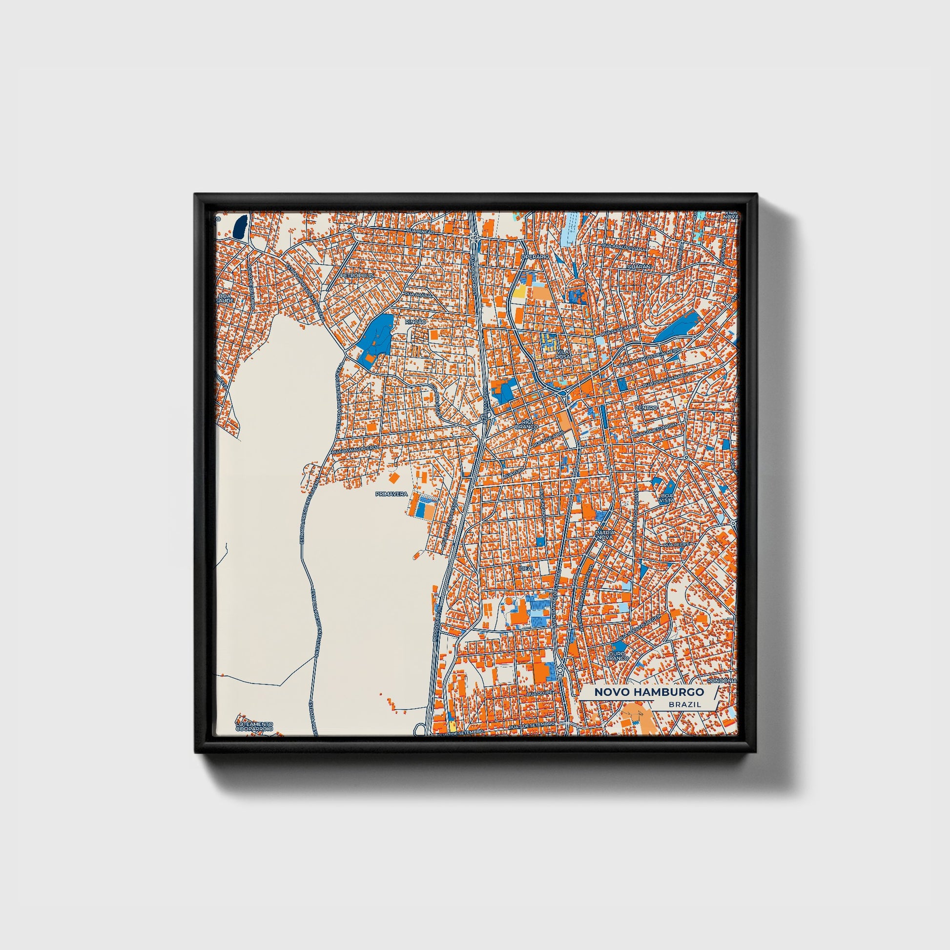 Novo Hamburgo Brazil Colorful City Map Canvas Print • Black Framed