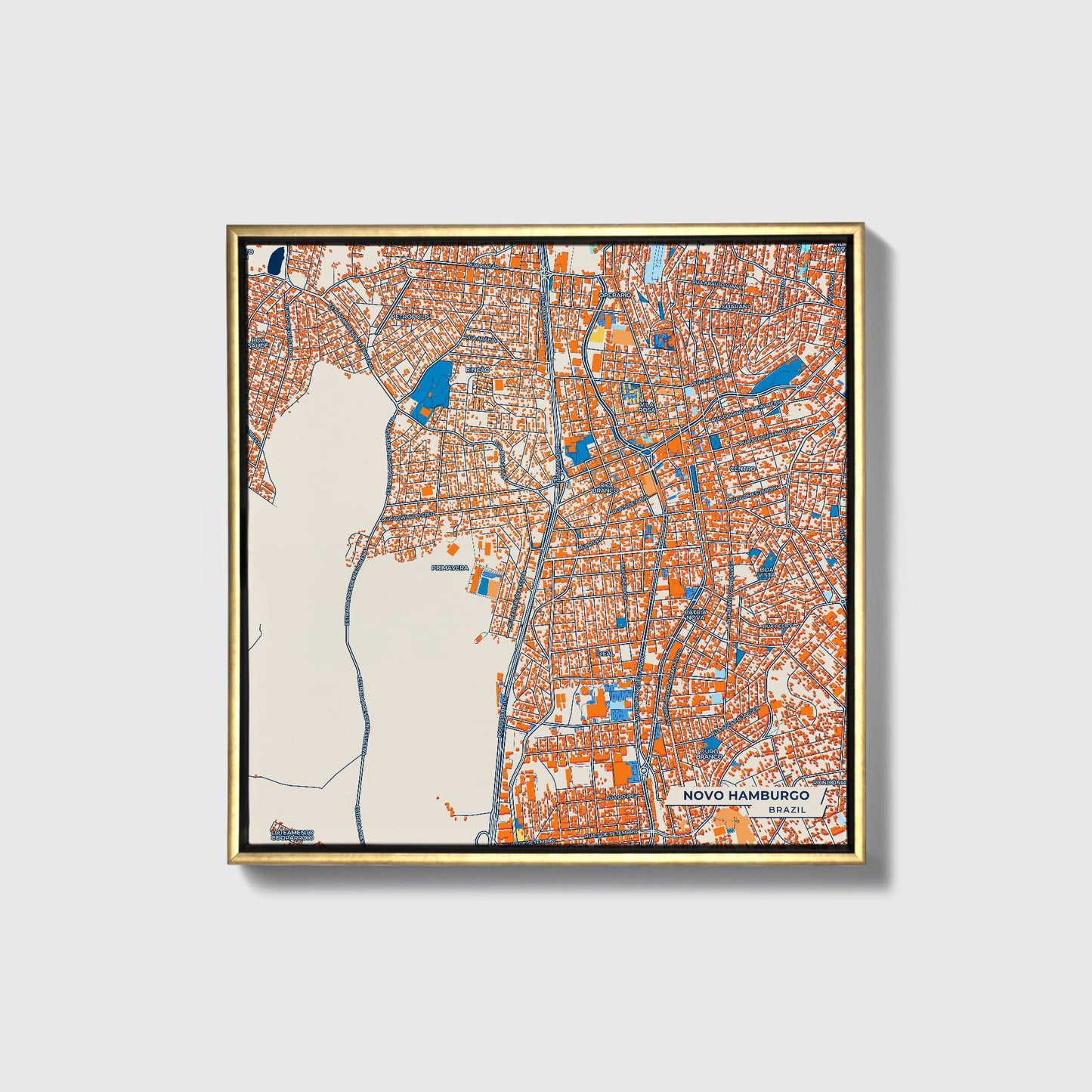 Novo Hamburgo Brazil Colorful City Map Canvas Print • Gold Framed