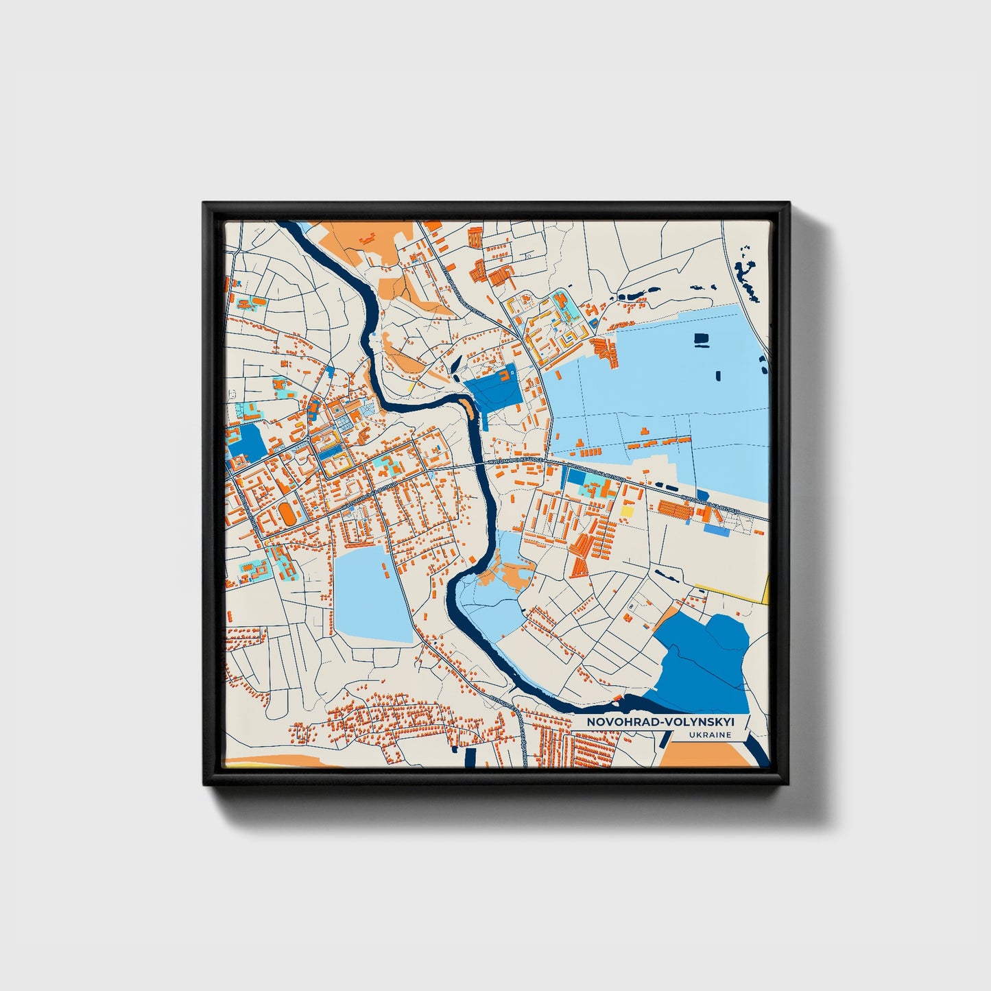 Новоград-Волинський Ukraine Colorful City Map Canvas Print • Black Framed