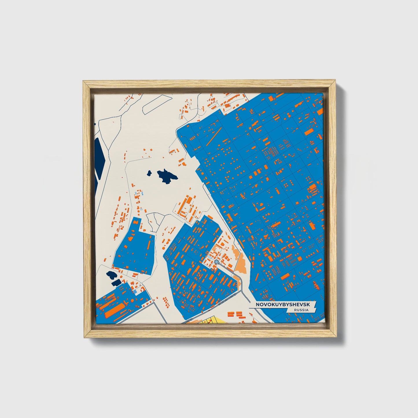 Новокуйбышевск Russia Colorful City Map Canvas Print • Natural Wooden Framed