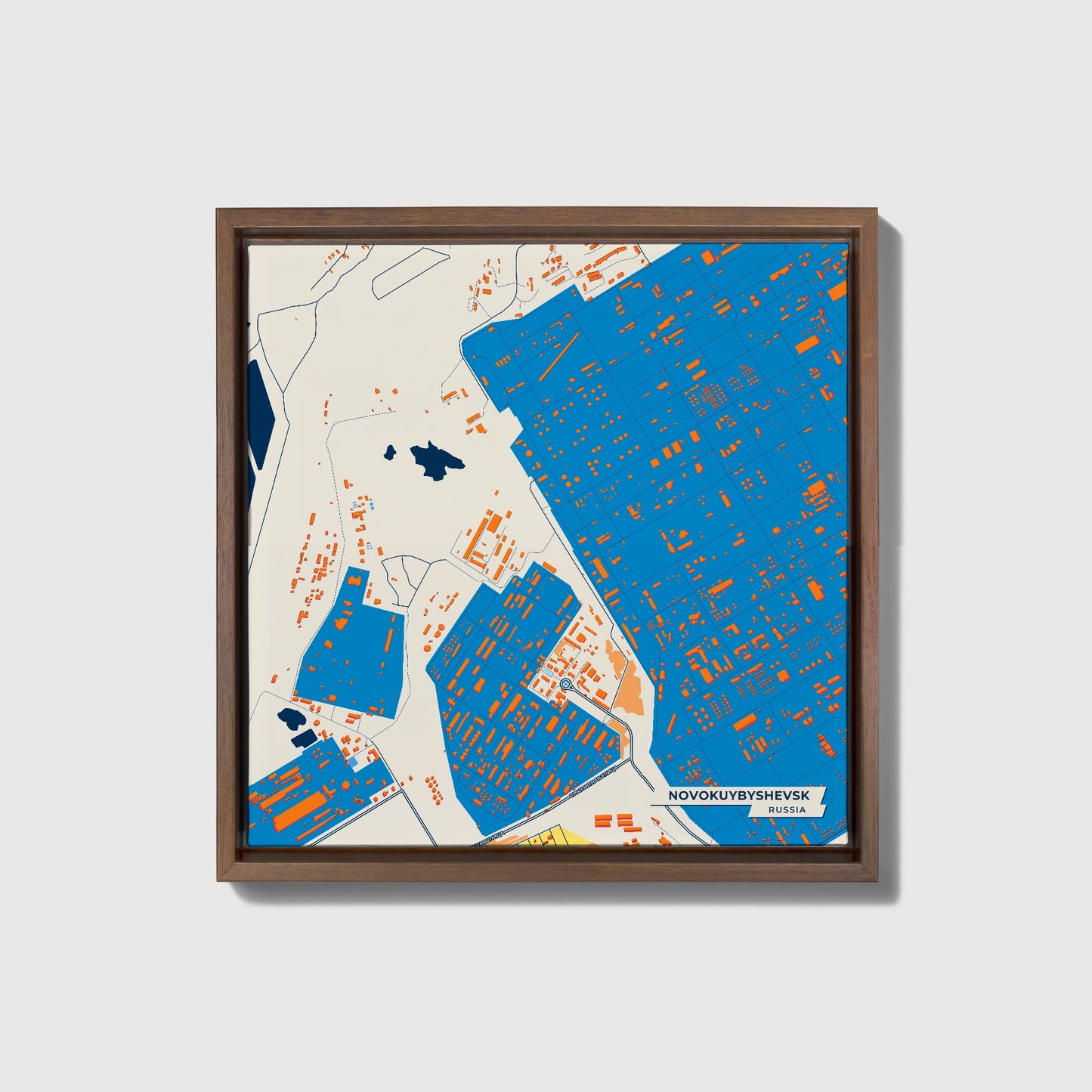 Новокуйбышевск Russia Colorful City Map Canvas Print • Dark Wooden Framed