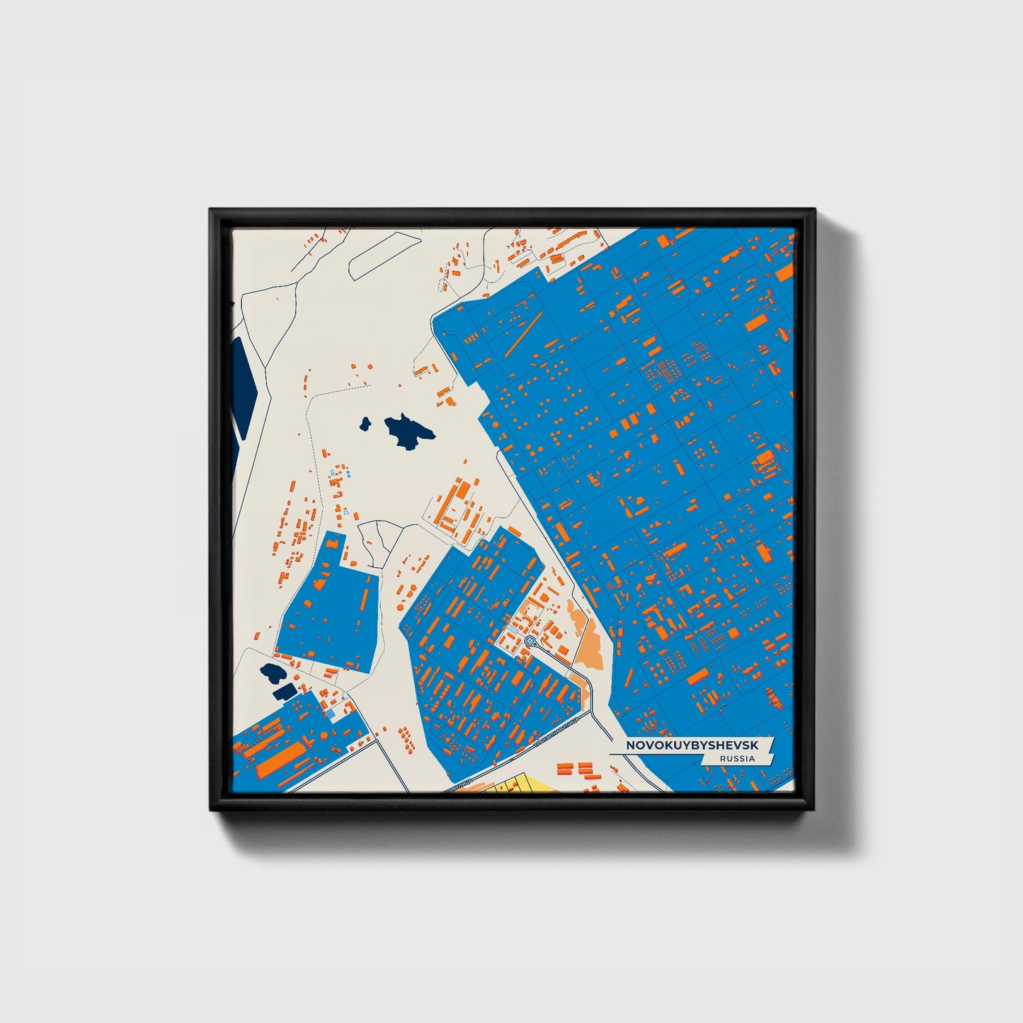 Новокуйбышевск Russia Colorful City Map Canvas Print • Black Framed