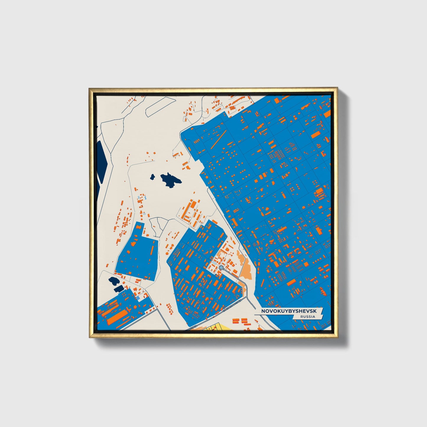 Новокуйбышевск Russia Colorful City Map Canvas Print • Gold Framed