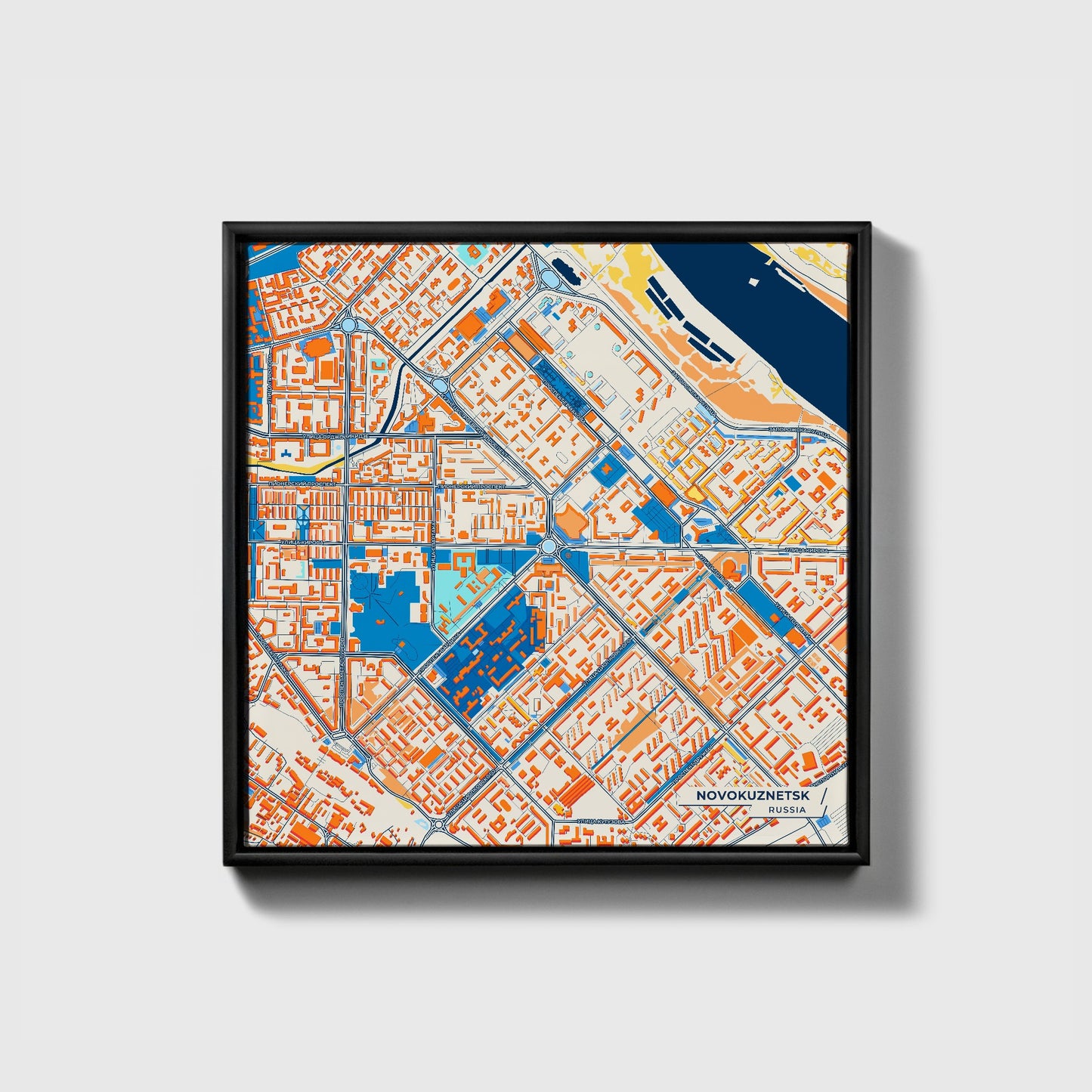 Новокузнецк Russia Colorful City Map Canvas Print • Black Framed
