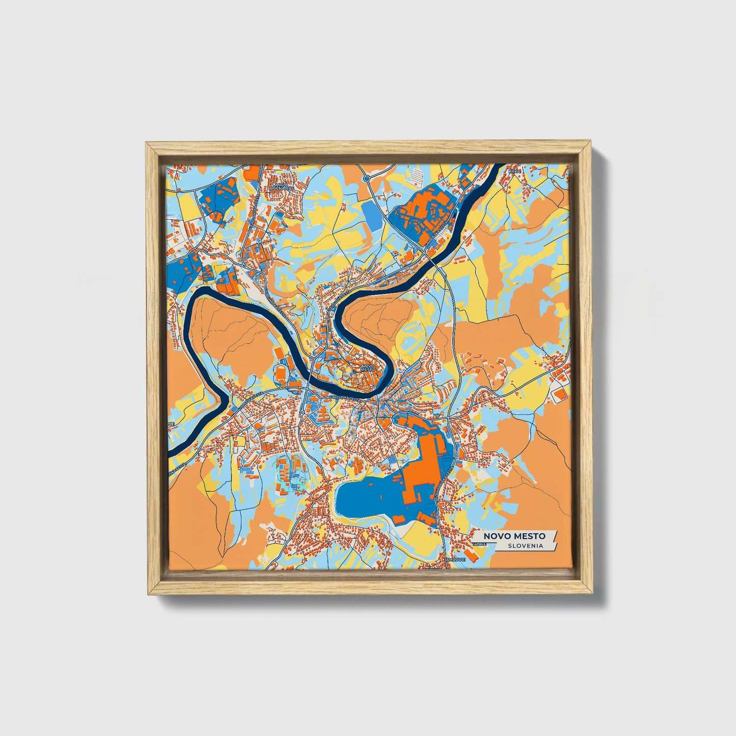 Novo Mesto Slovenia Colorful City Map Canvas Print • Natural Wooden Framed