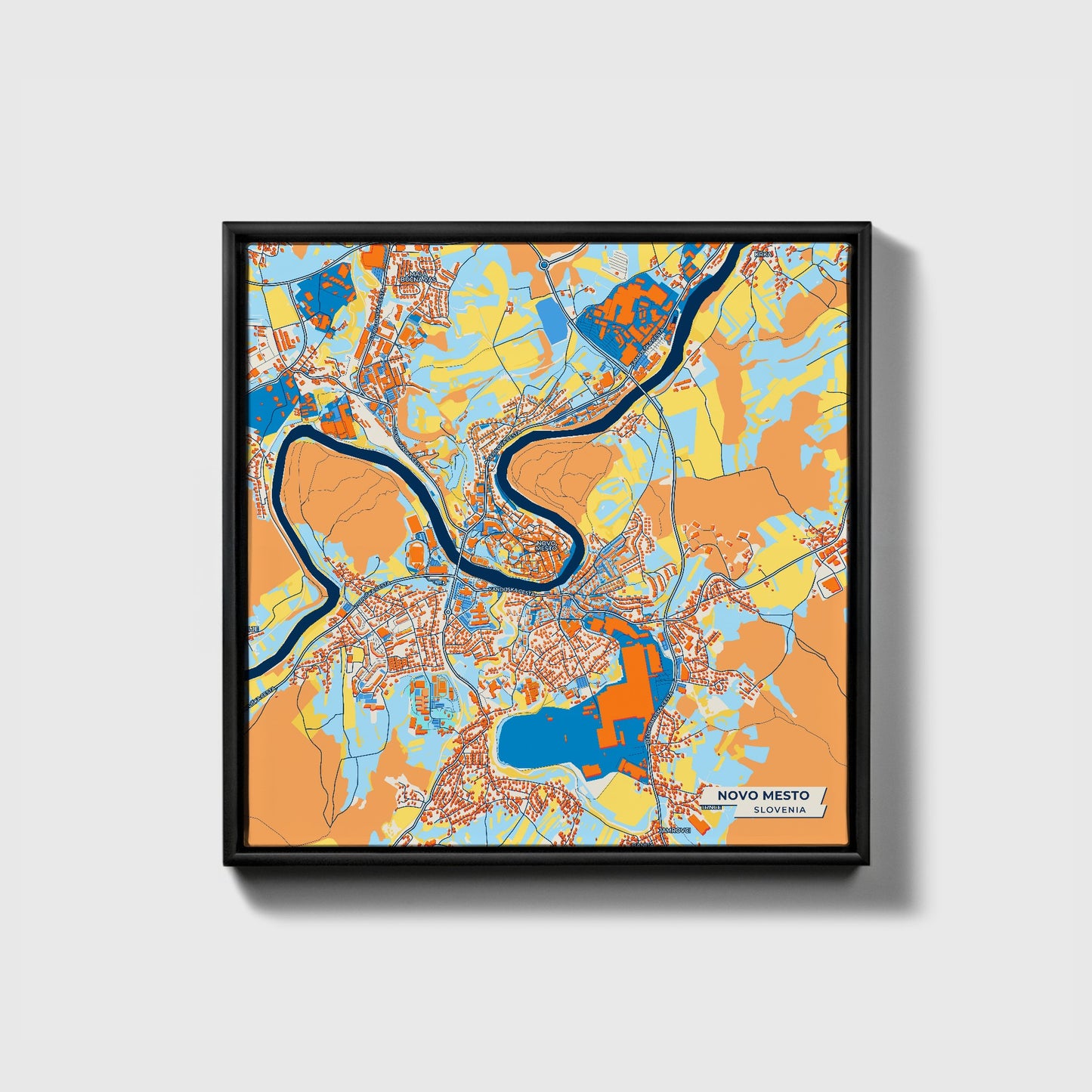 Novo Mesto Slovenia Colorful City Map Canvas Print • Black Framed