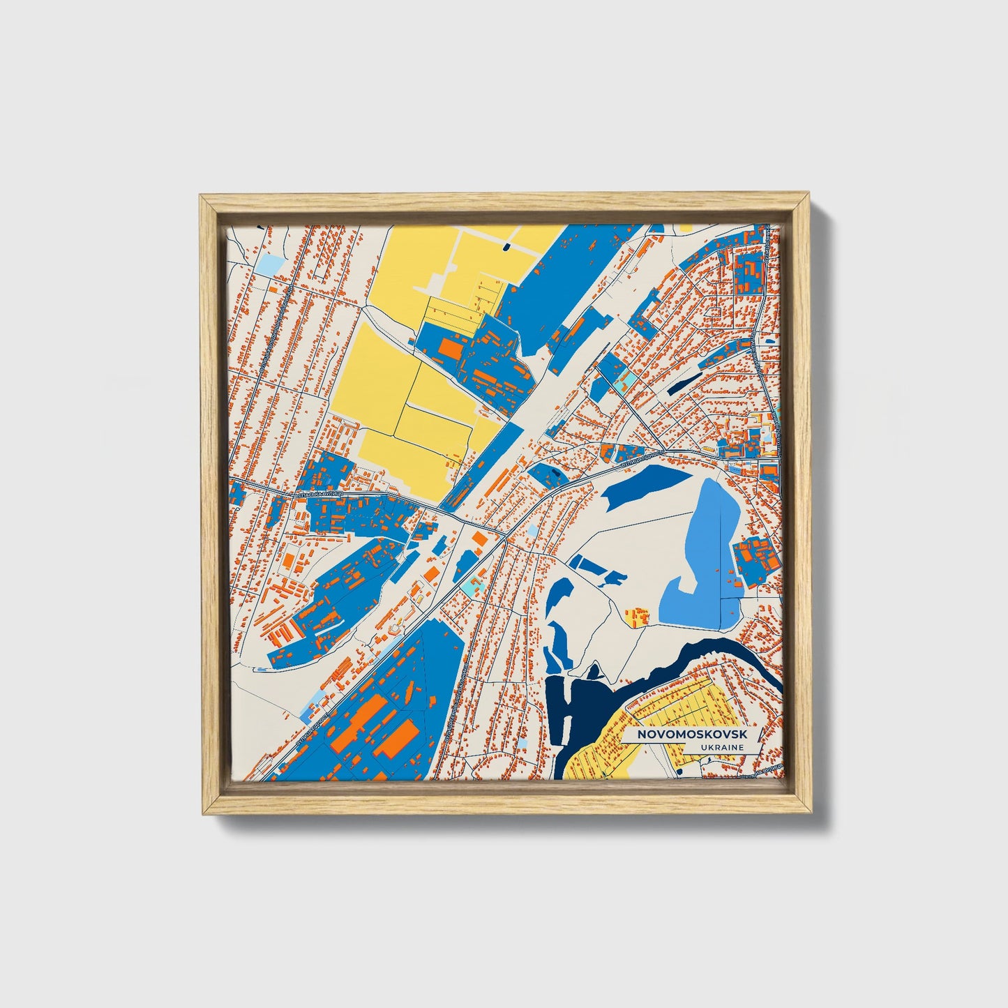 Новомосковськ Ukraine Colorful City Map Canvas Print • Natural Wooden Framed