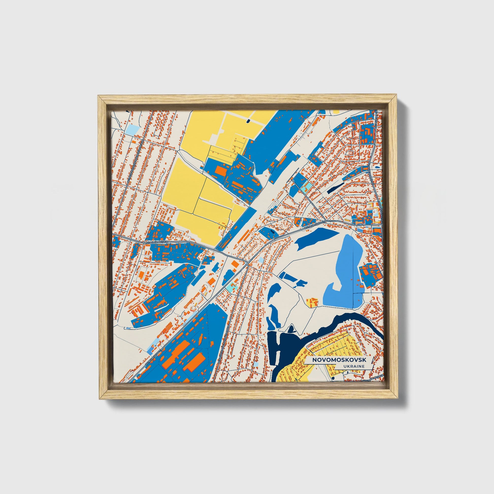 Новомосковськ Ukraine Colorful City Map Canvas Print • Natural Wooden Framed