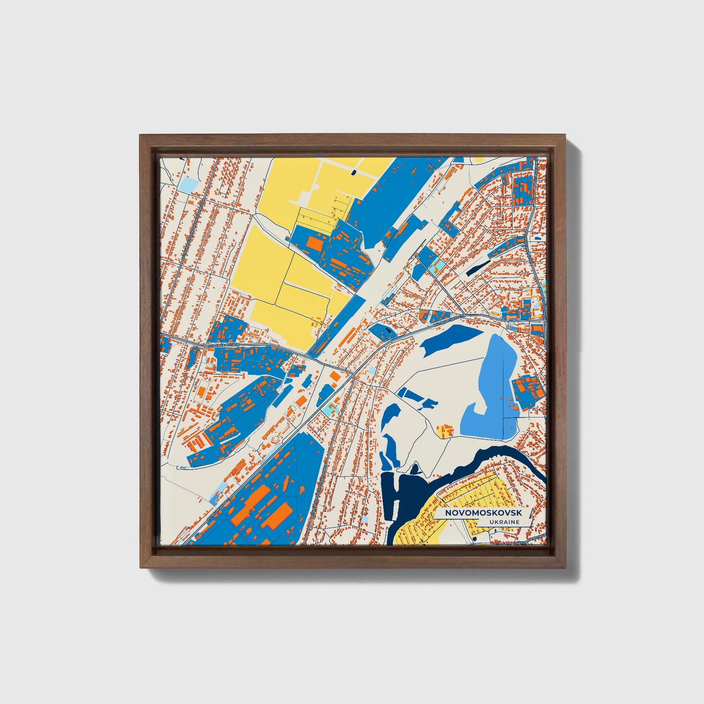 Новомосковськ Ukraine Colorful City Map Canvas Print • Dark Wooden Framed