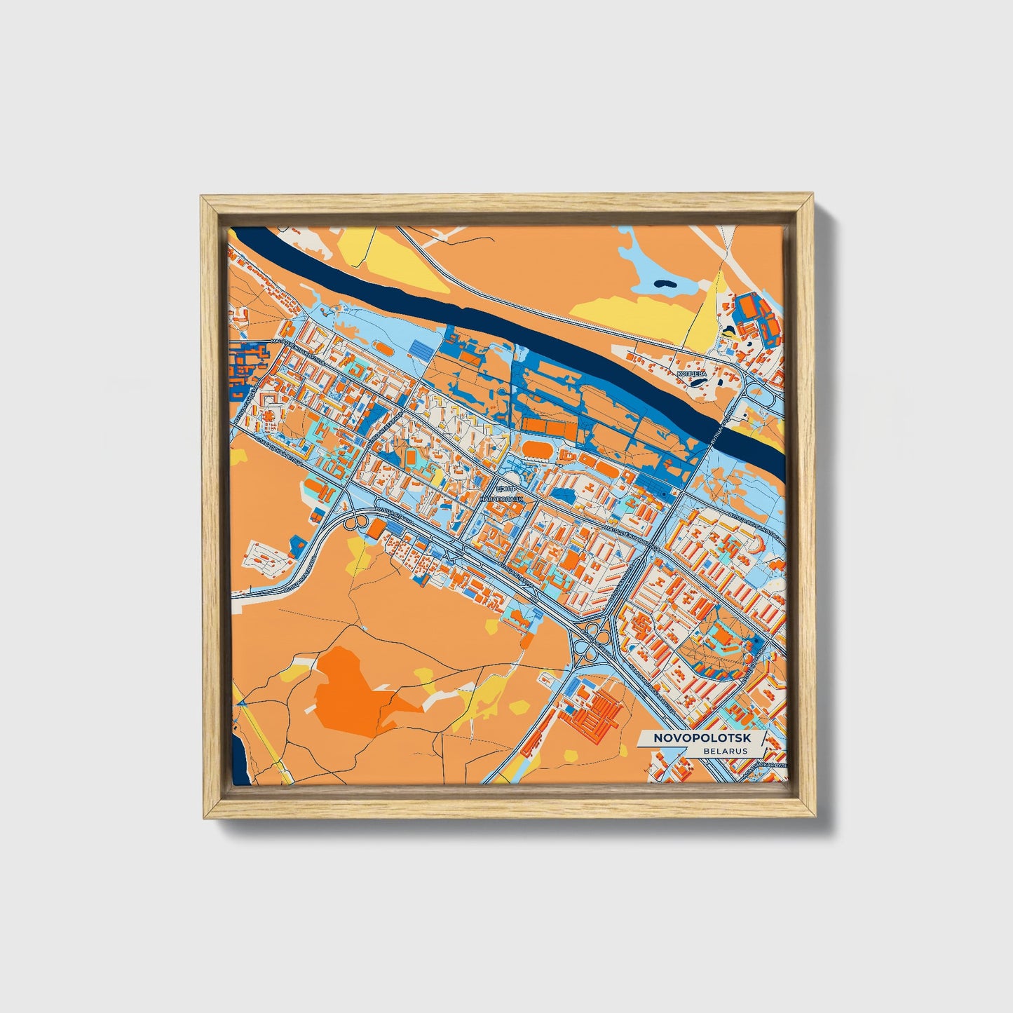 Новаполоцк Belarus Colorful City Map Canvas Print • Natural Wooden Framed