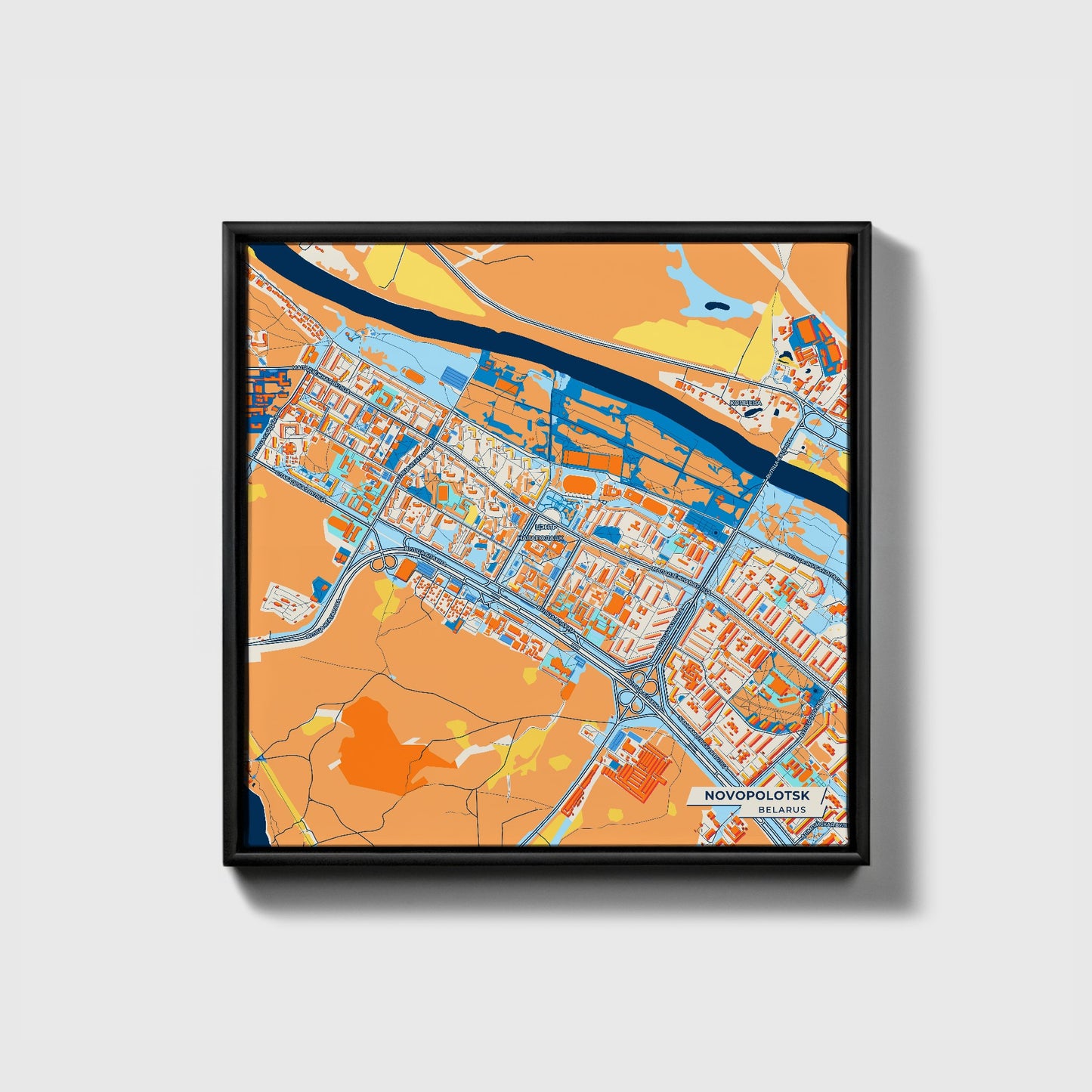 Новаполоцк Belarus Colorful City Map Canvas Print • Black Framed