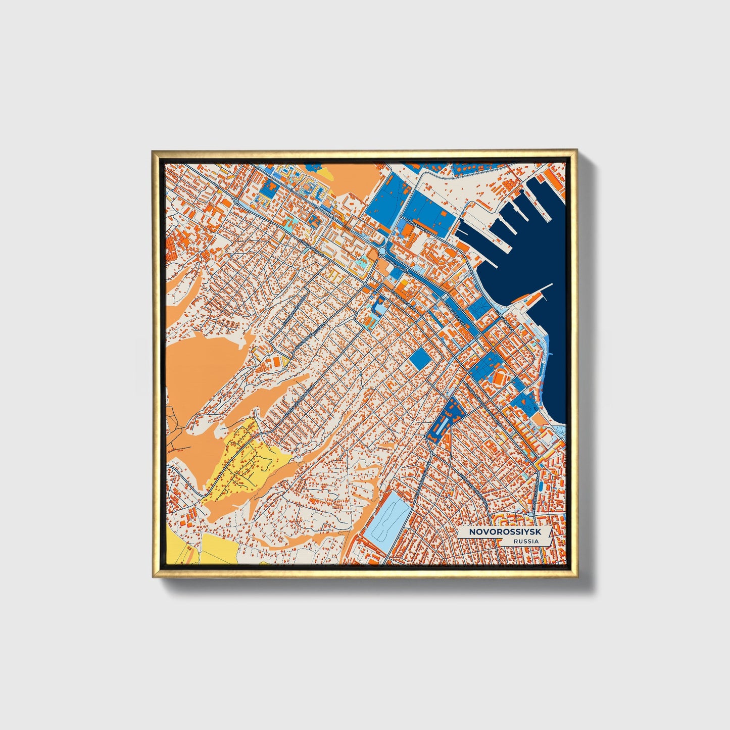 Новороссийский Russia Colorful City Map Canvas Print • Gold Framed