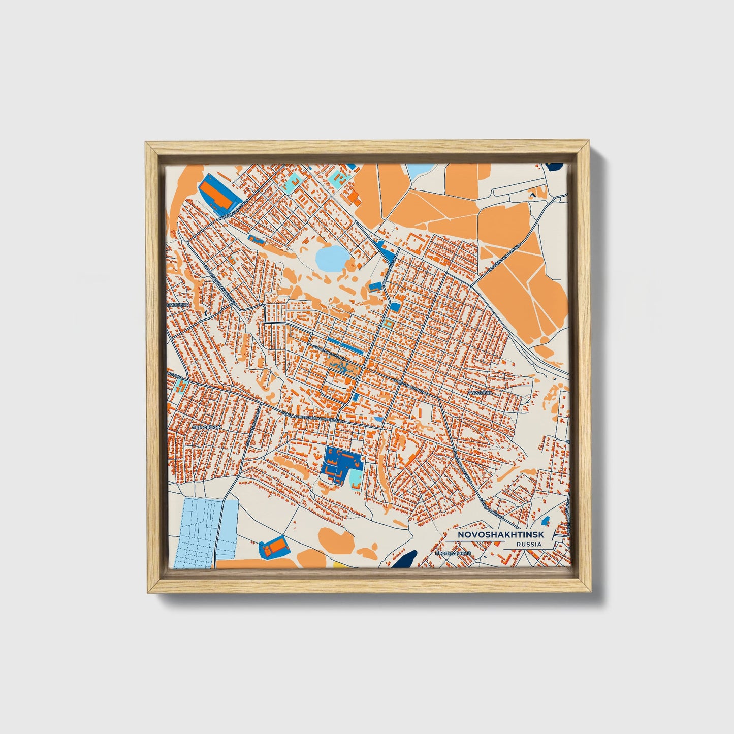 Новошахтинске Russia Colorful City Map Canvas Print • Natural Wooden Framed