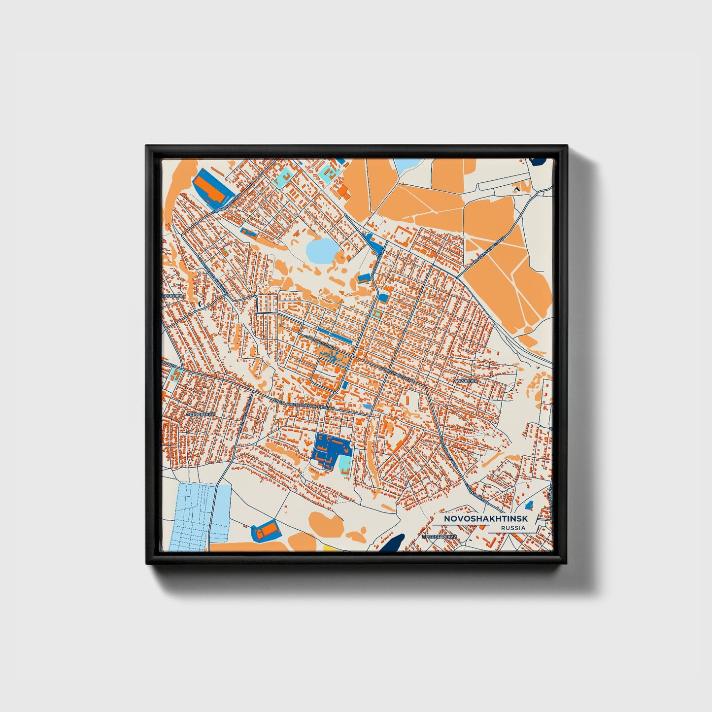 Новошахтинске Russia Colorful City Map Canvas Print • Black Framed