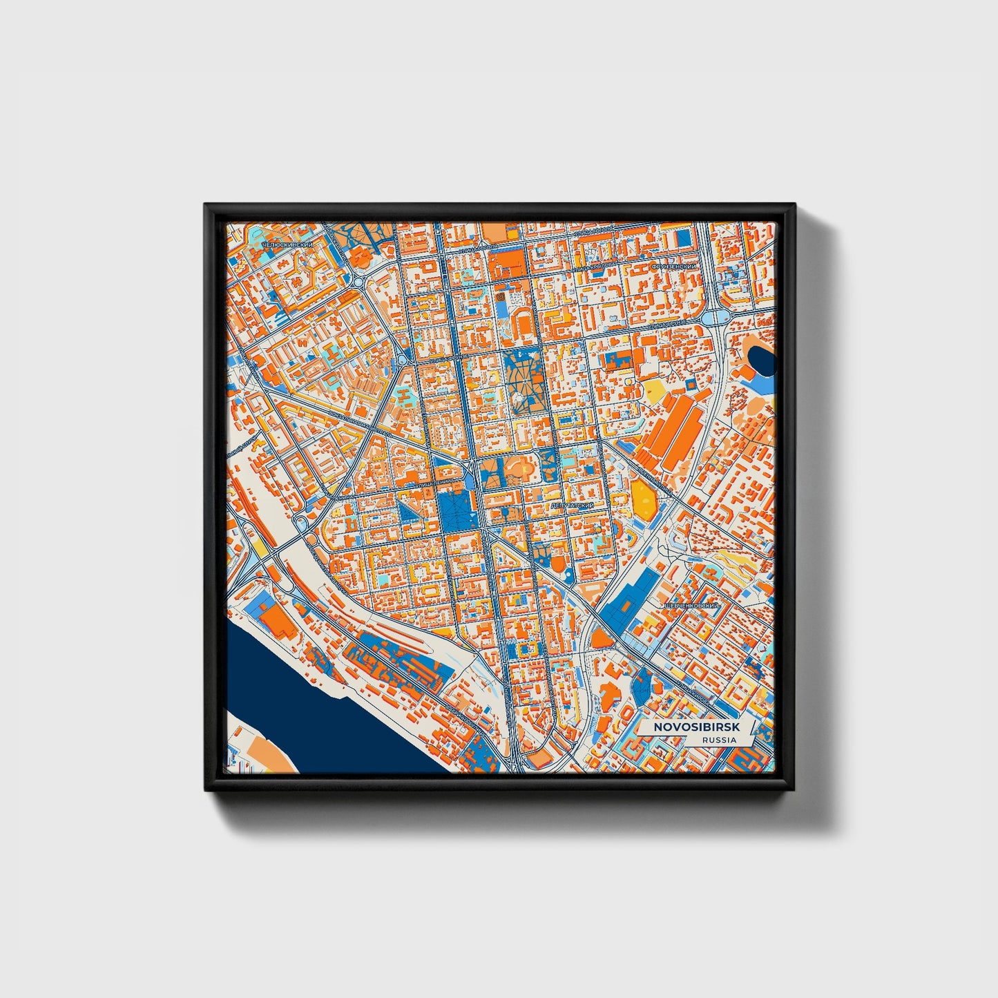 Новосибирск Russia Colorful City Map Canvas Print • Black Framed
