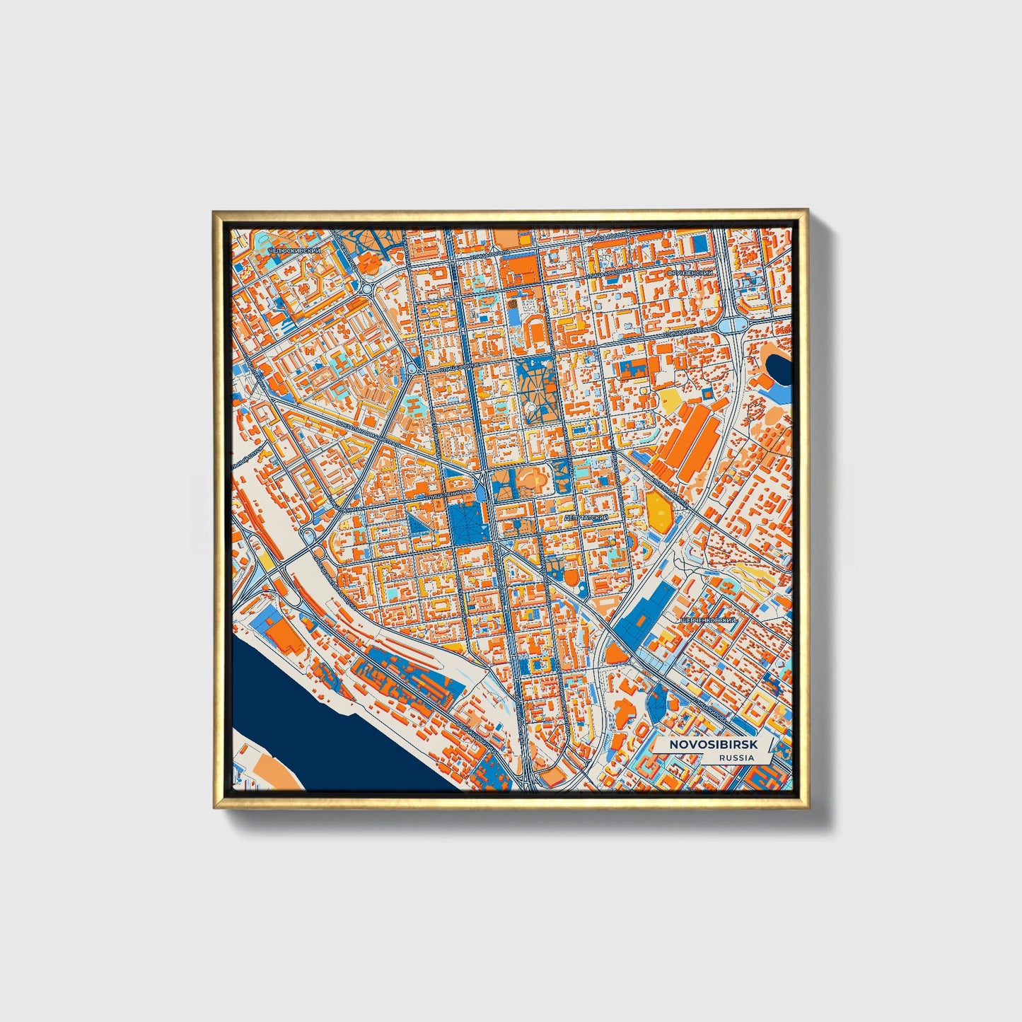 Новосибирск Russia Colorful City Map Canvas Print • Gold Framed