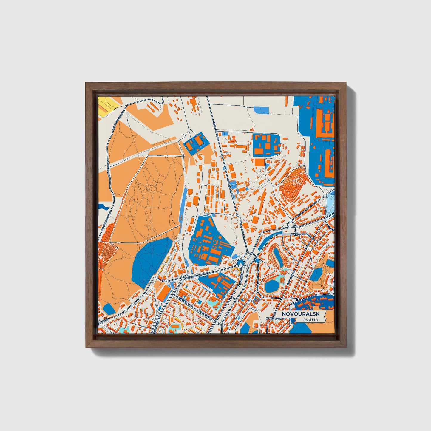 Новоуральск Russia Colorful City Map Canvas Print • Dark Wooden Framed