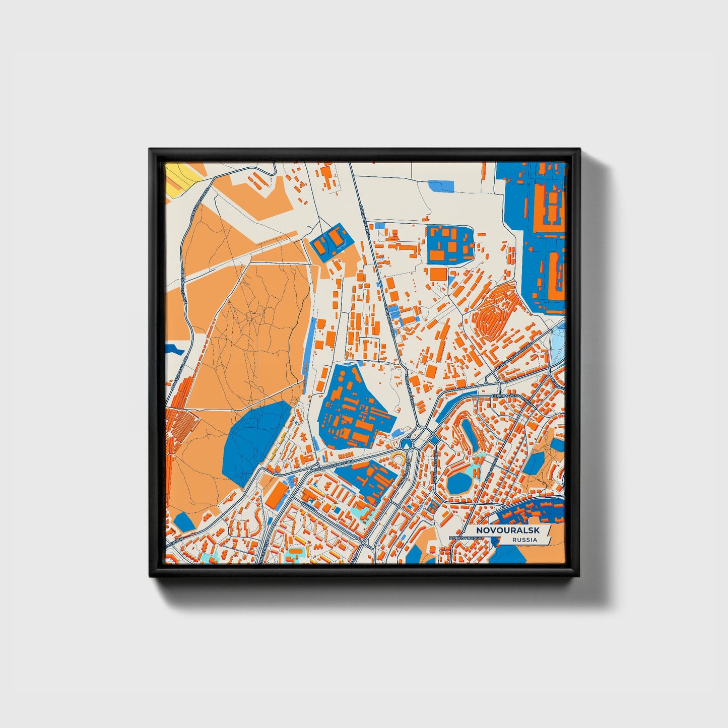 Новоуральск Russia Colorful City Map Canvas Print • Black Framed