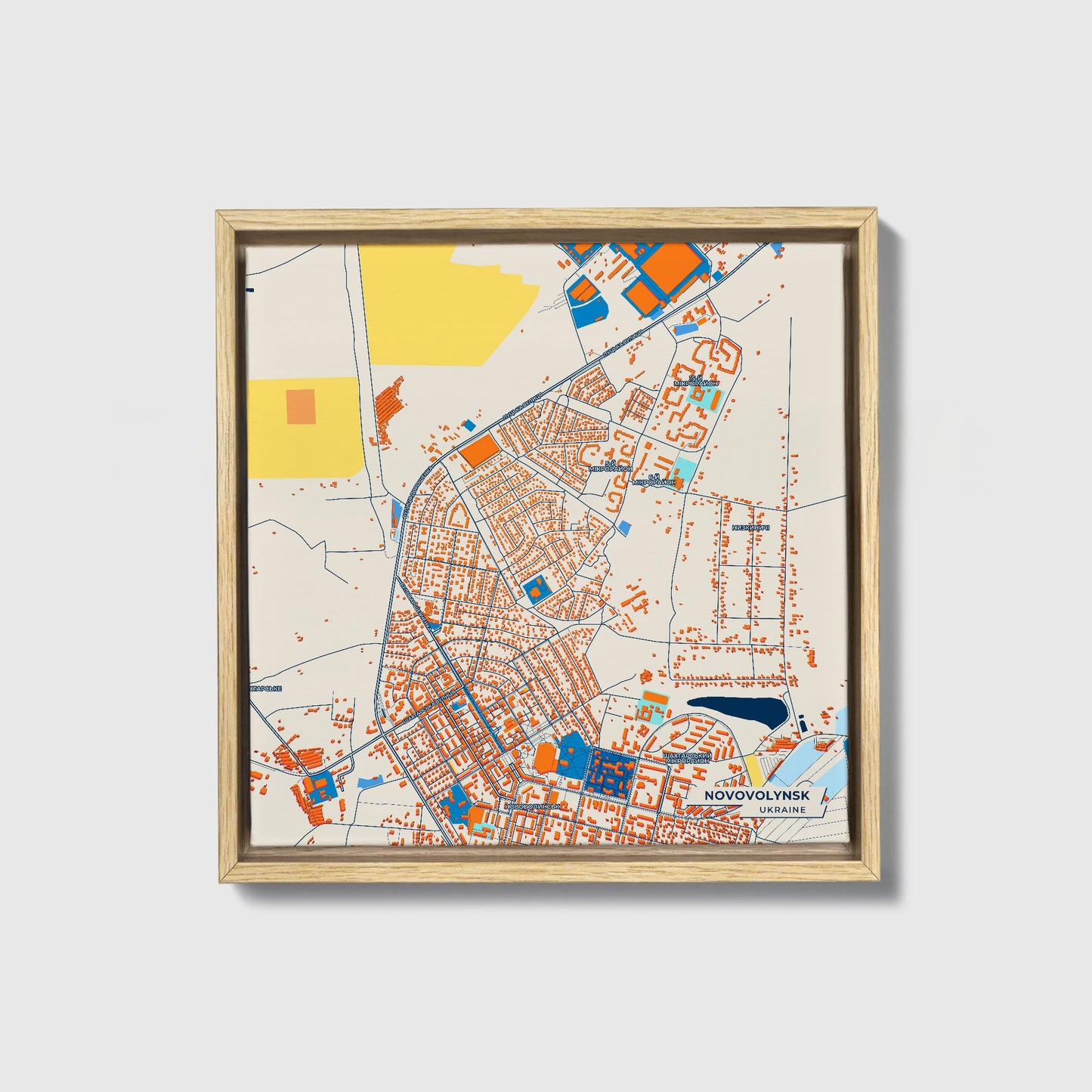 Нововолинськ Ukraine Colorful City Map Canvas Print • Natural Wooden Framed