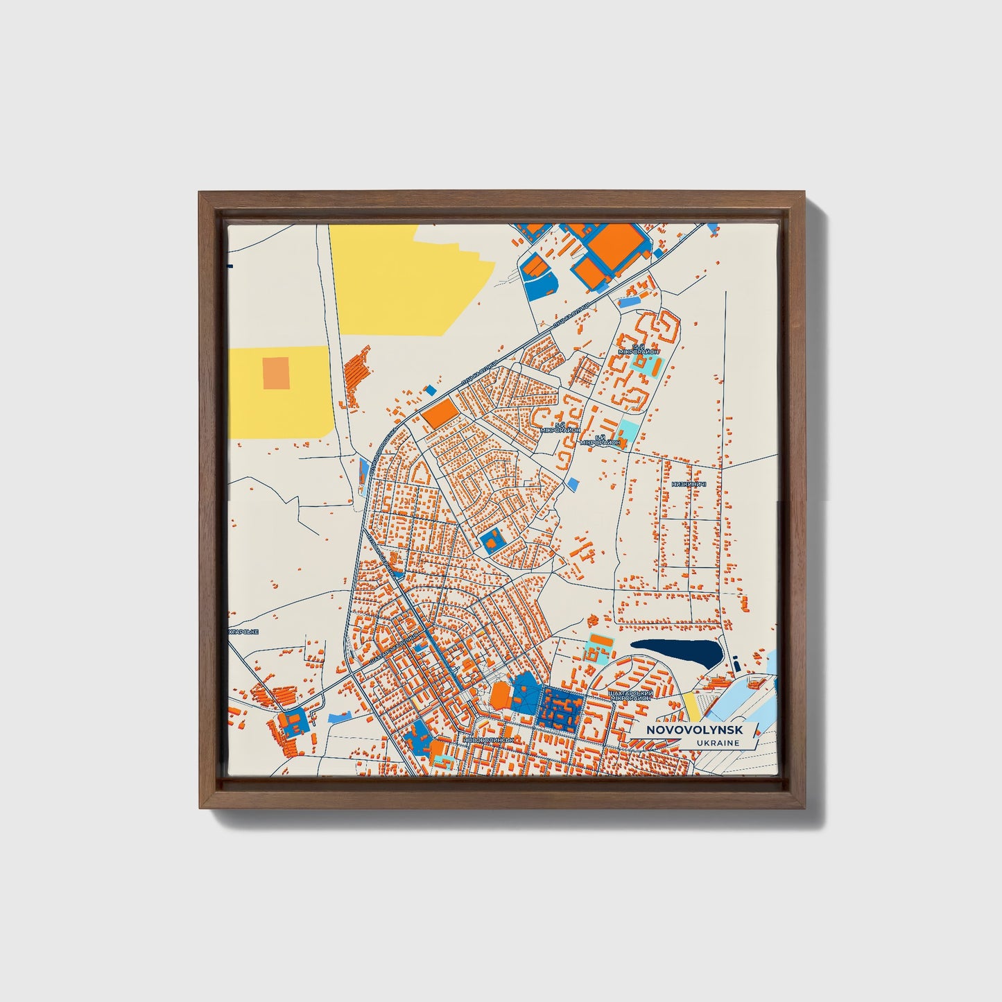 Нововолинськ Ukraine Colorful City Map Canvas Print • Dark Wooden Framed