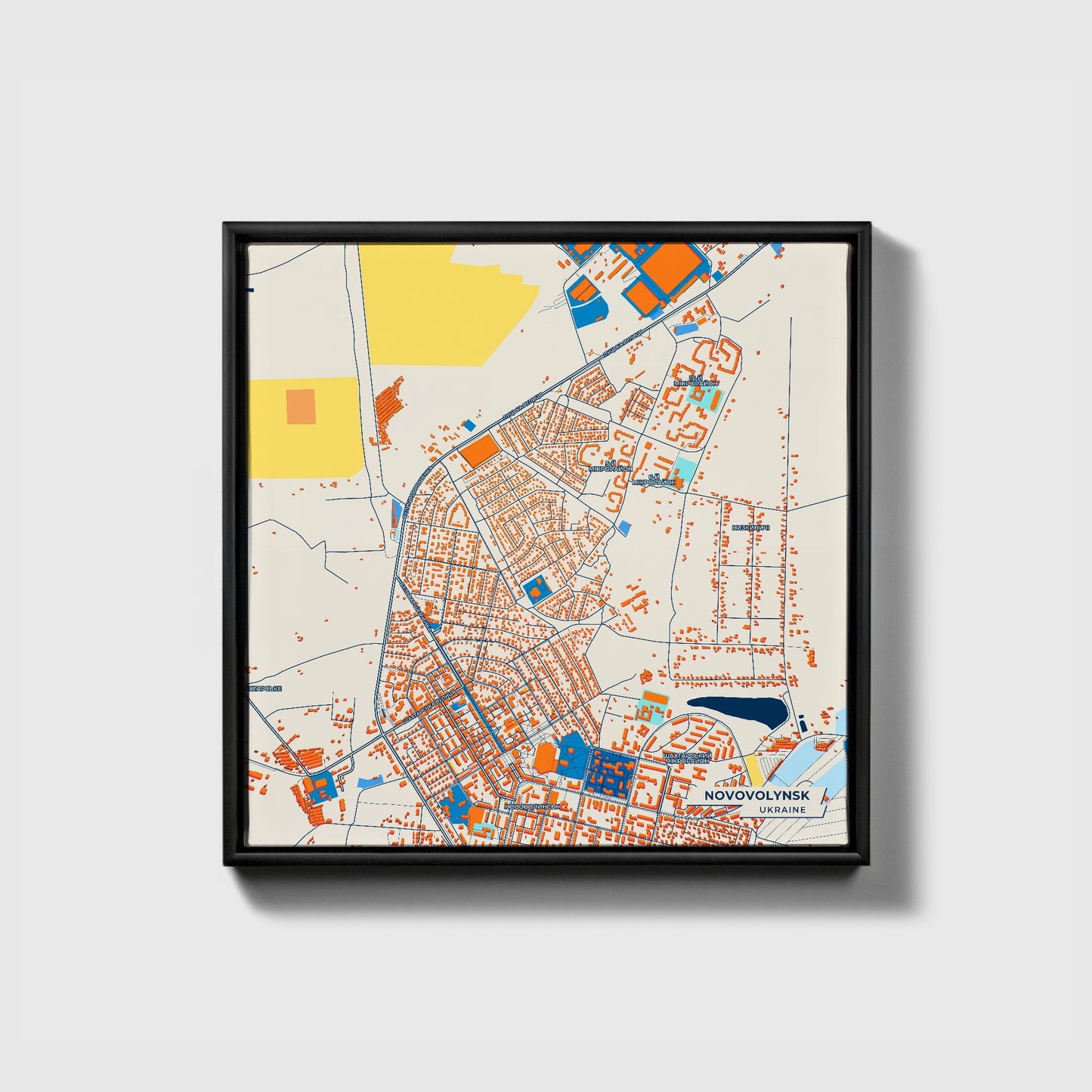Нововолинськ Ukraine Colorful City Map Canvas Print • Black Framed