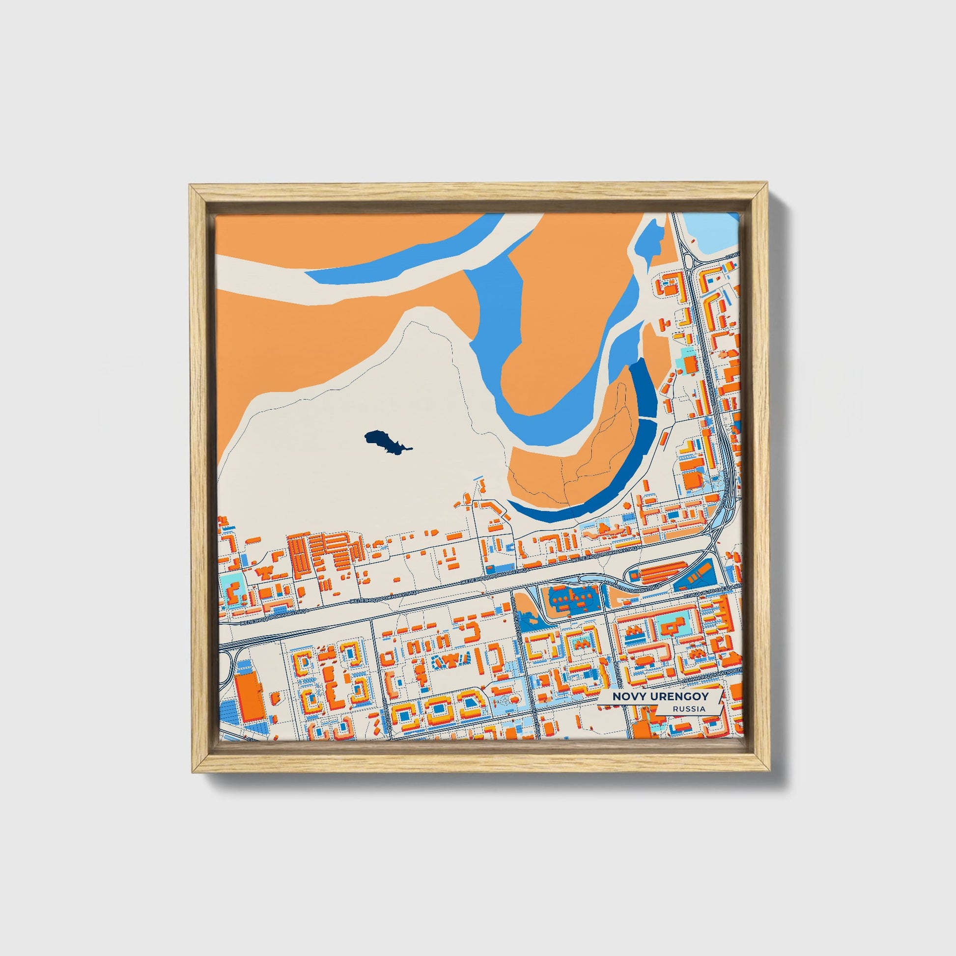Новый Уренгой Russia Colorful City Map Canvas Print • Natural Wooden Framed
