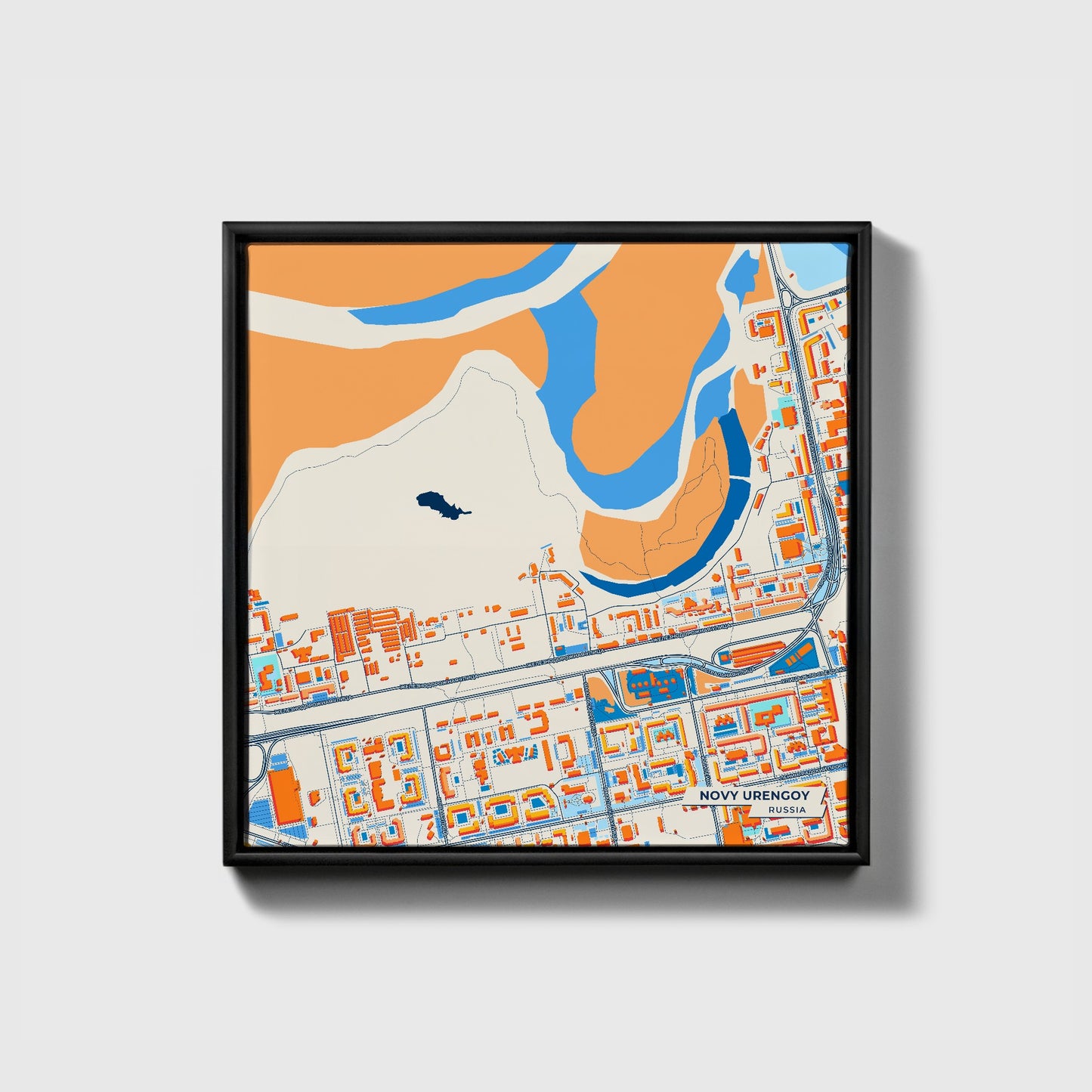 Новый Уренгой Russia Colorful City Map Canvas Print • Black Framed