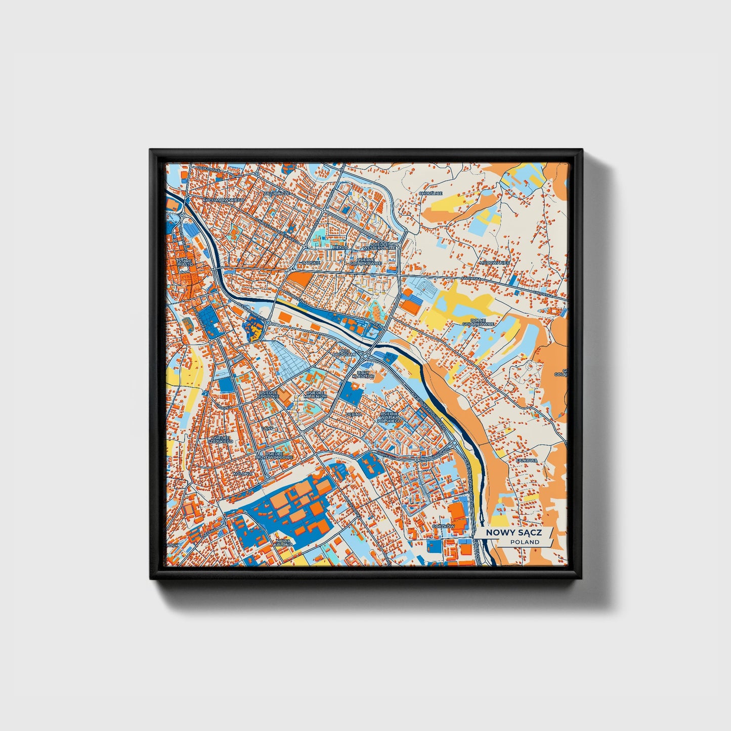 Nowy Sącz Poland Colorful City Map Canvas Print • Black Framed