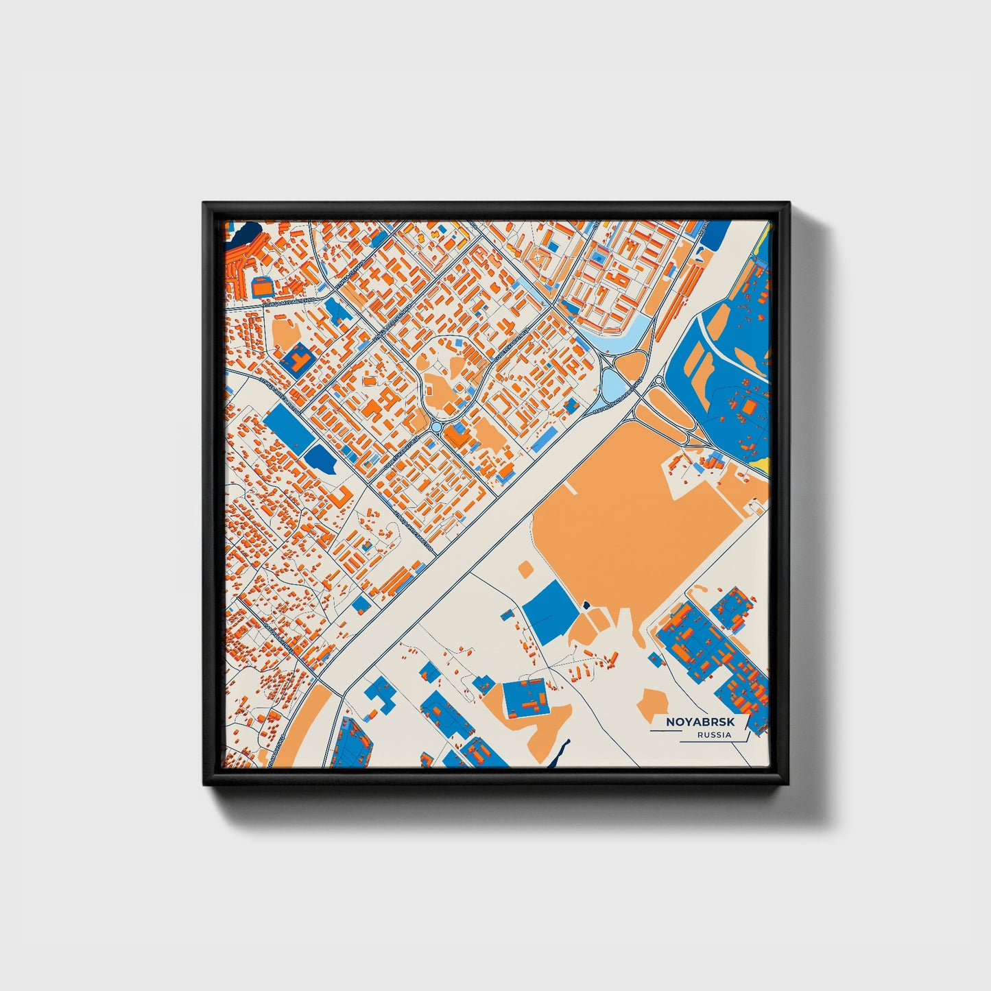 Ноябрьск Russia Colorful City Map Canvas Print • Black Framed