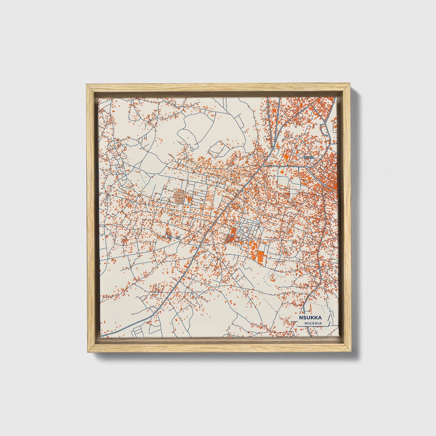 Nsukka Nigeria Colorful City Map Canvas Print • Natural Wooden Framed